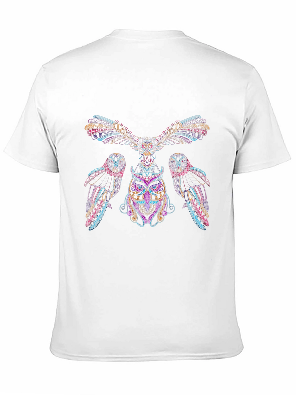 Camiseta Negra con Diseño de Búhos Psicodélicos