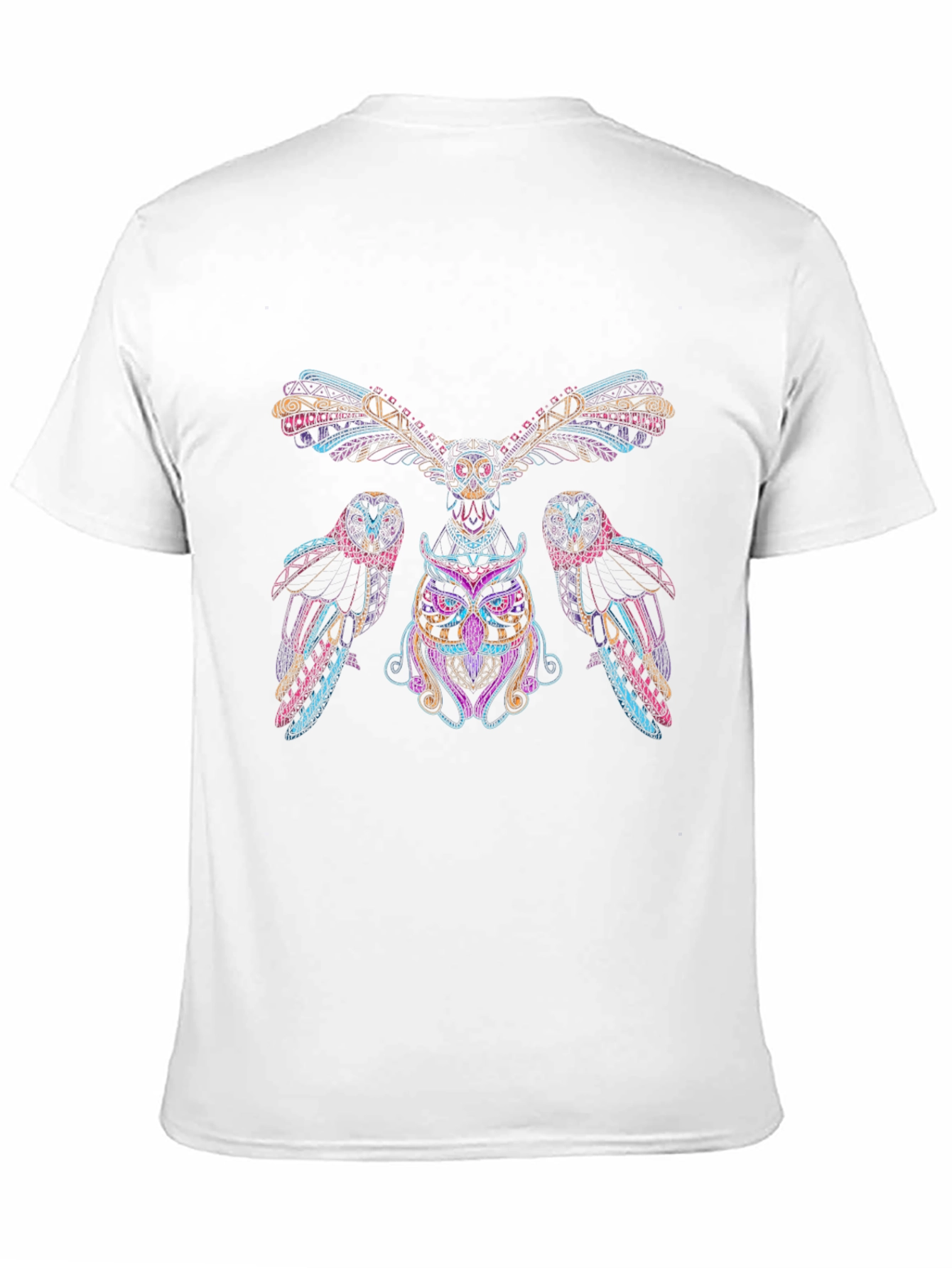 Camiseta Negra con Diseño de Búhos Psicodélicos