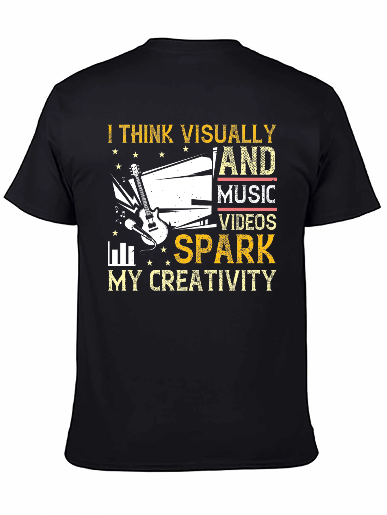 Camiseta Negra con Diseño Creativo de Música