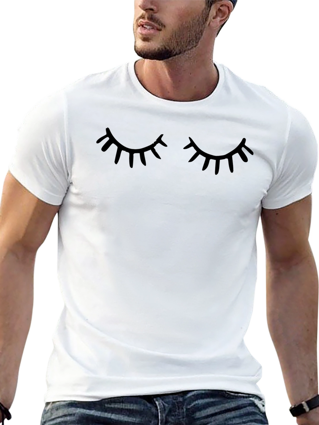 Camiseta Negra con Diseño de Ojos Cerrados