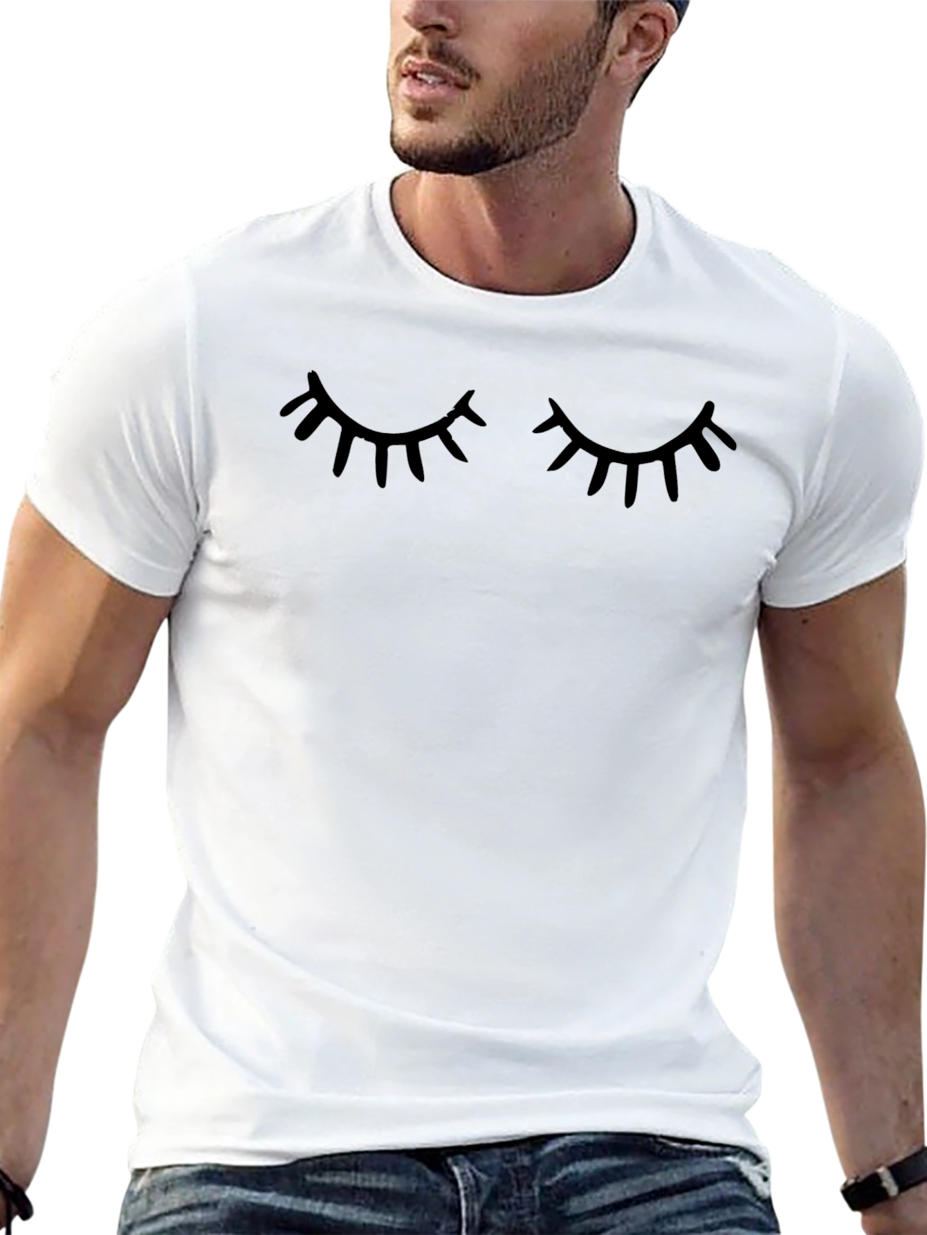 Camiseta Negra con Diseño de Ojos Cerrados