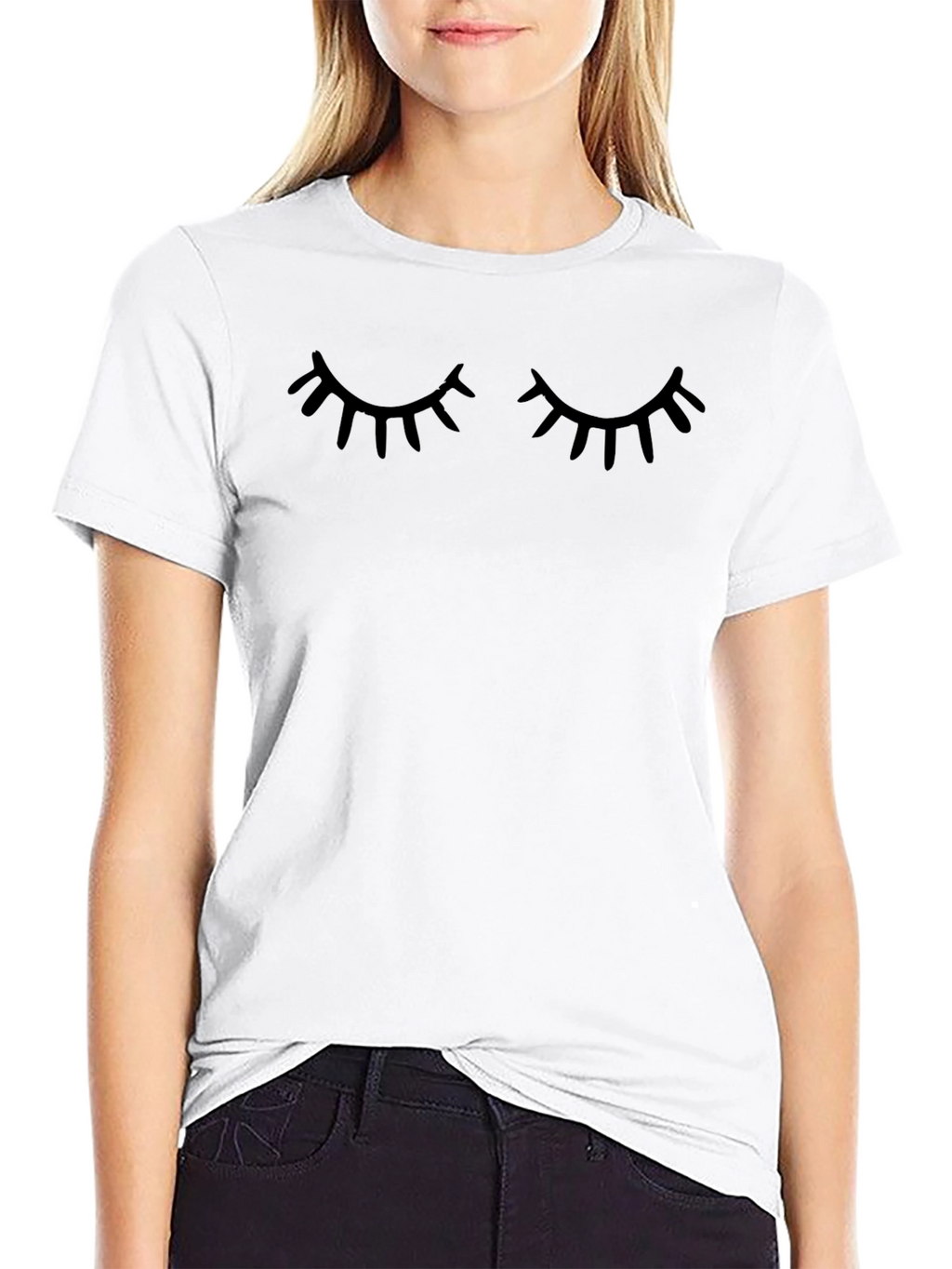 Camiseta Negra con Diseño de Ojos Cerrados