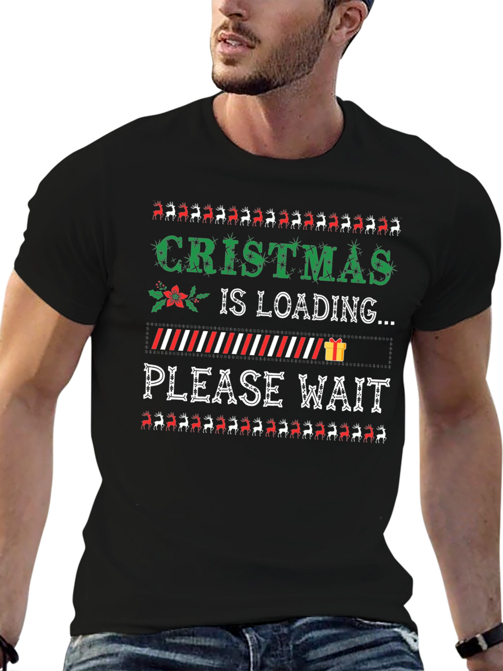 Camiseta Navideña Cargando Navidad Negra