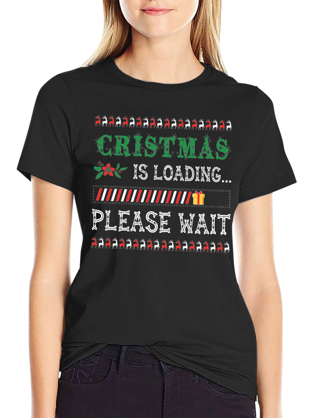Camiseta Navideña Cargando Navidad Negra