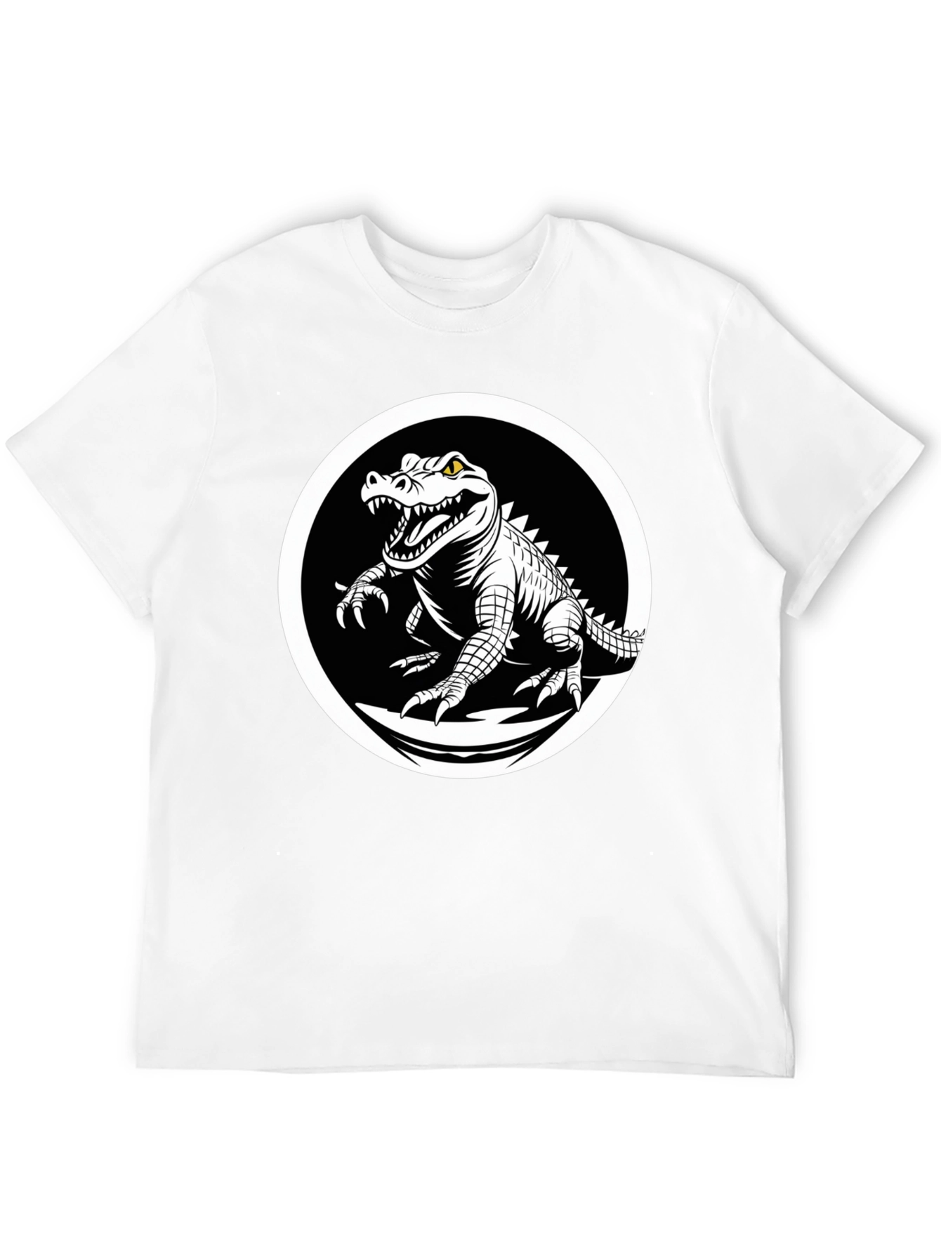 Camiseta Negra con Diseño de Cocodrilo en Círculo