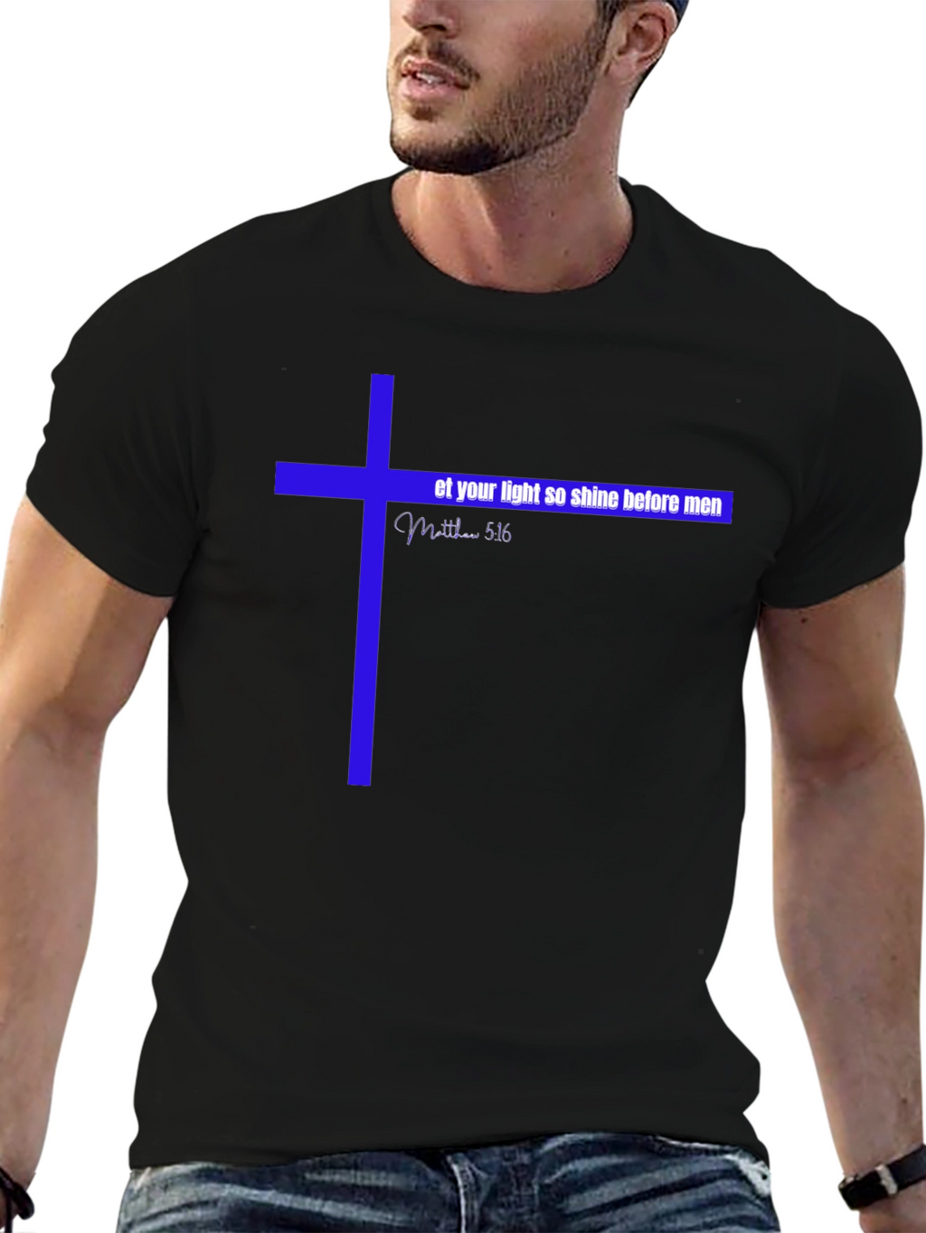 Camiseta Cristiana Azul Cruz Brille su Luz