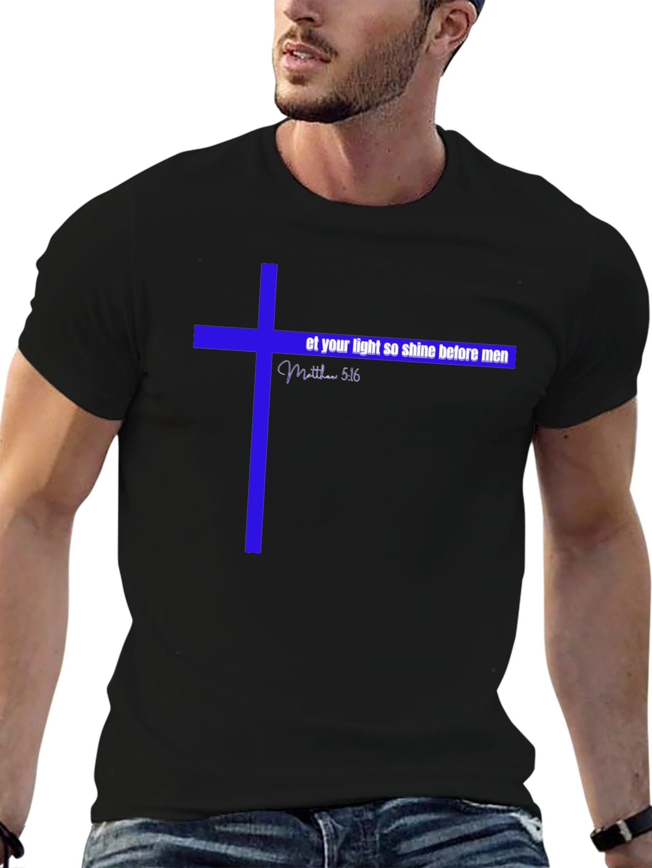 Camiseta Cristiana Azul Cruz Brille su Luz