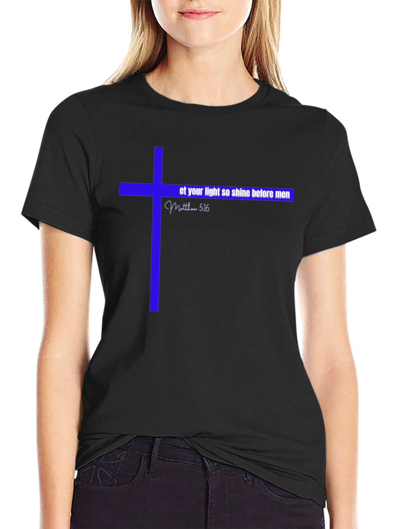Camiseta Cristiana Azul Cruz Brille su Luz
