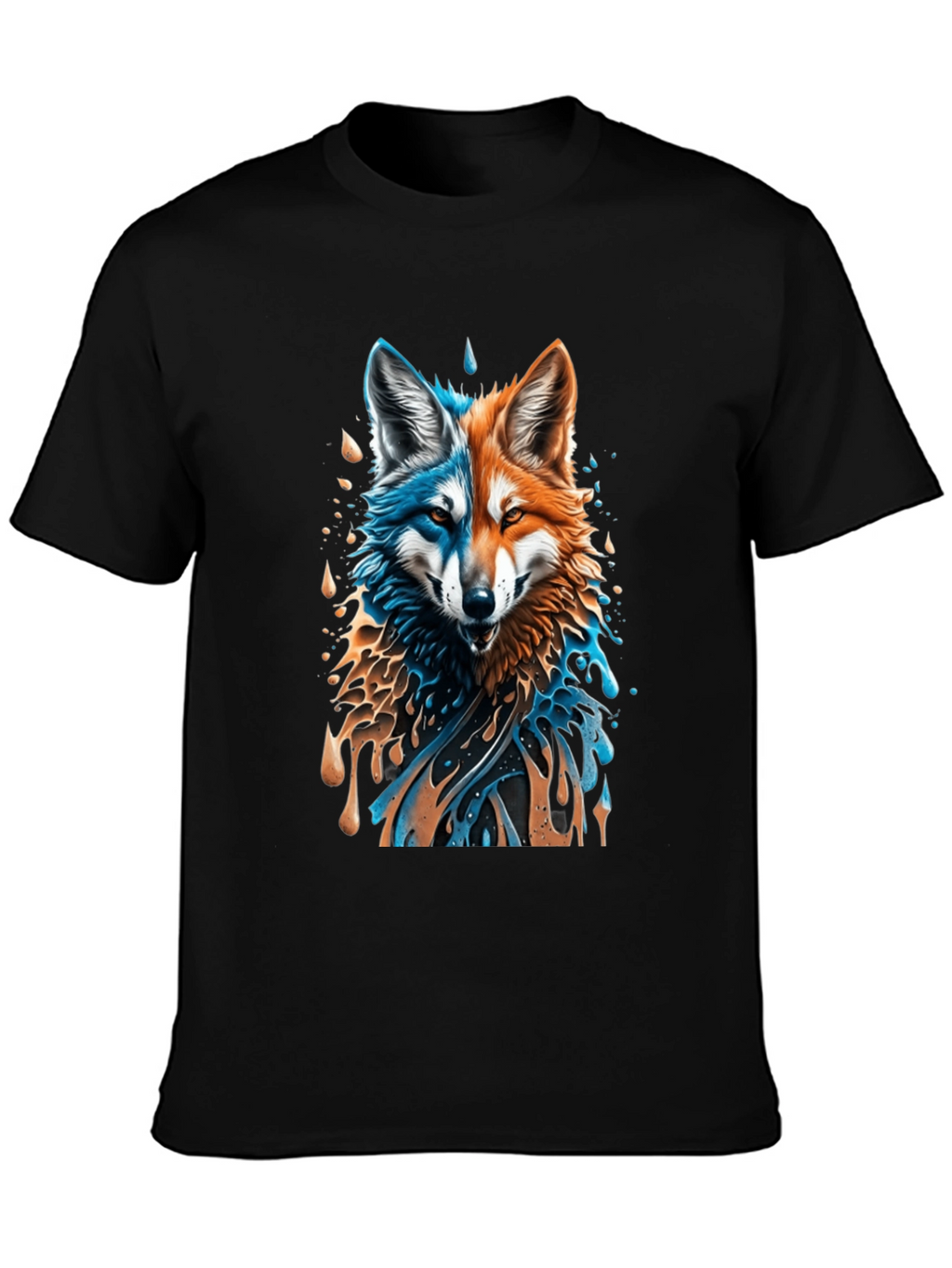 Camiseta Negra con Diseño de Lobo Dual