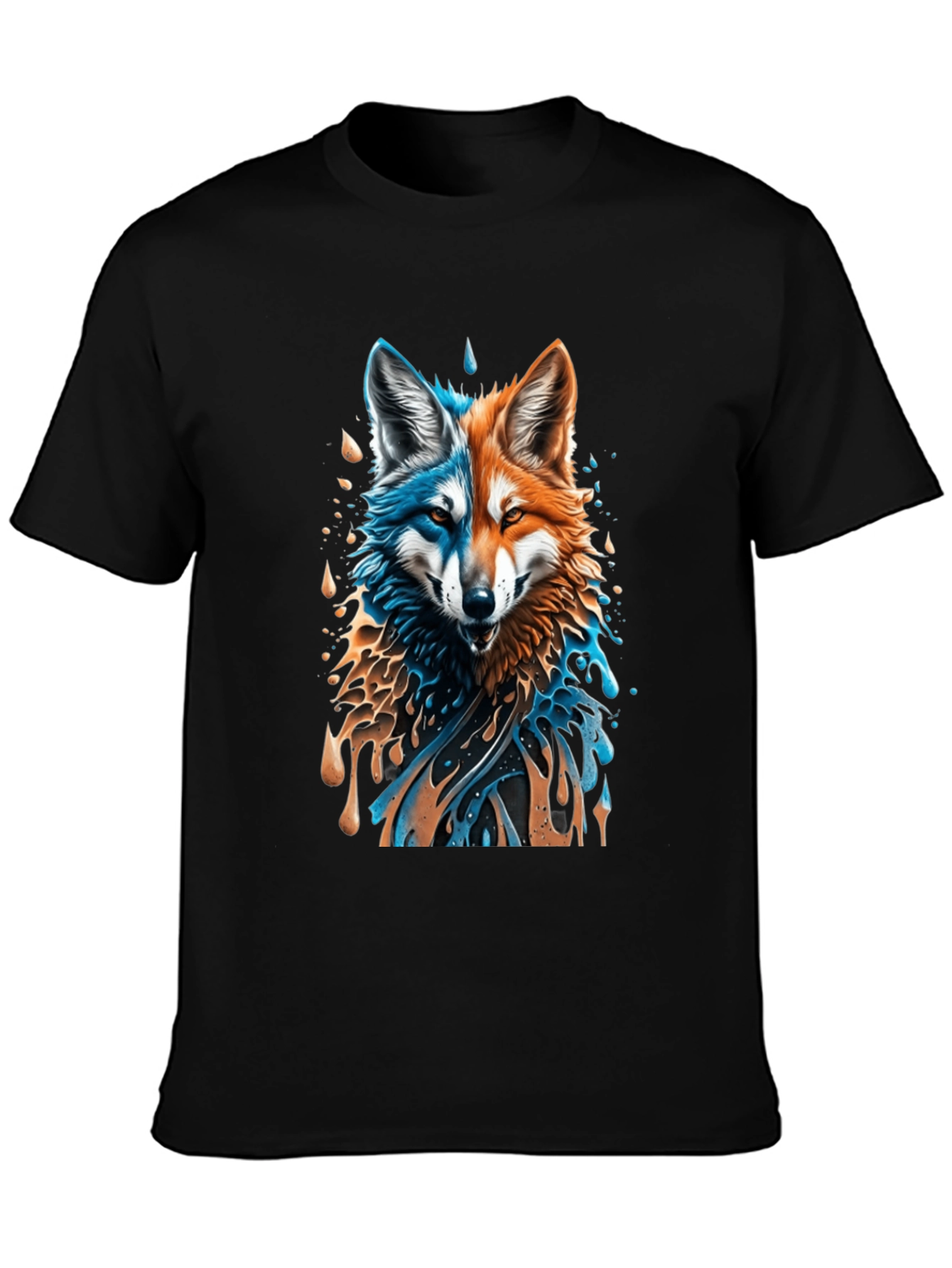 Camiseta Negra con Diseño de Lobo Dual