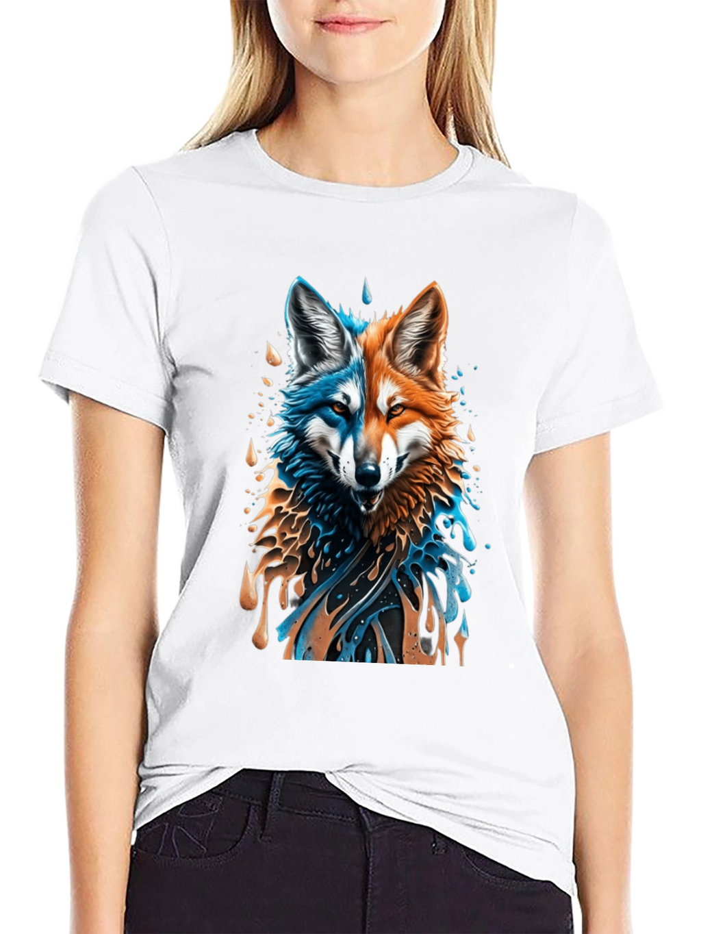 Camiseta Negra con Diseño de Lobo Dual