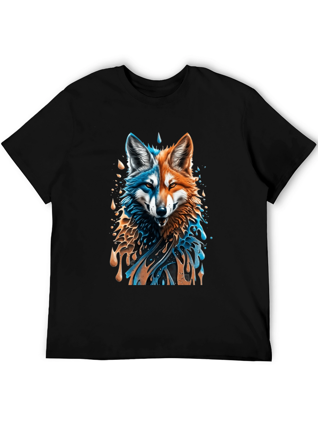 Camiseta Negra con Diseño de Lobo Dual