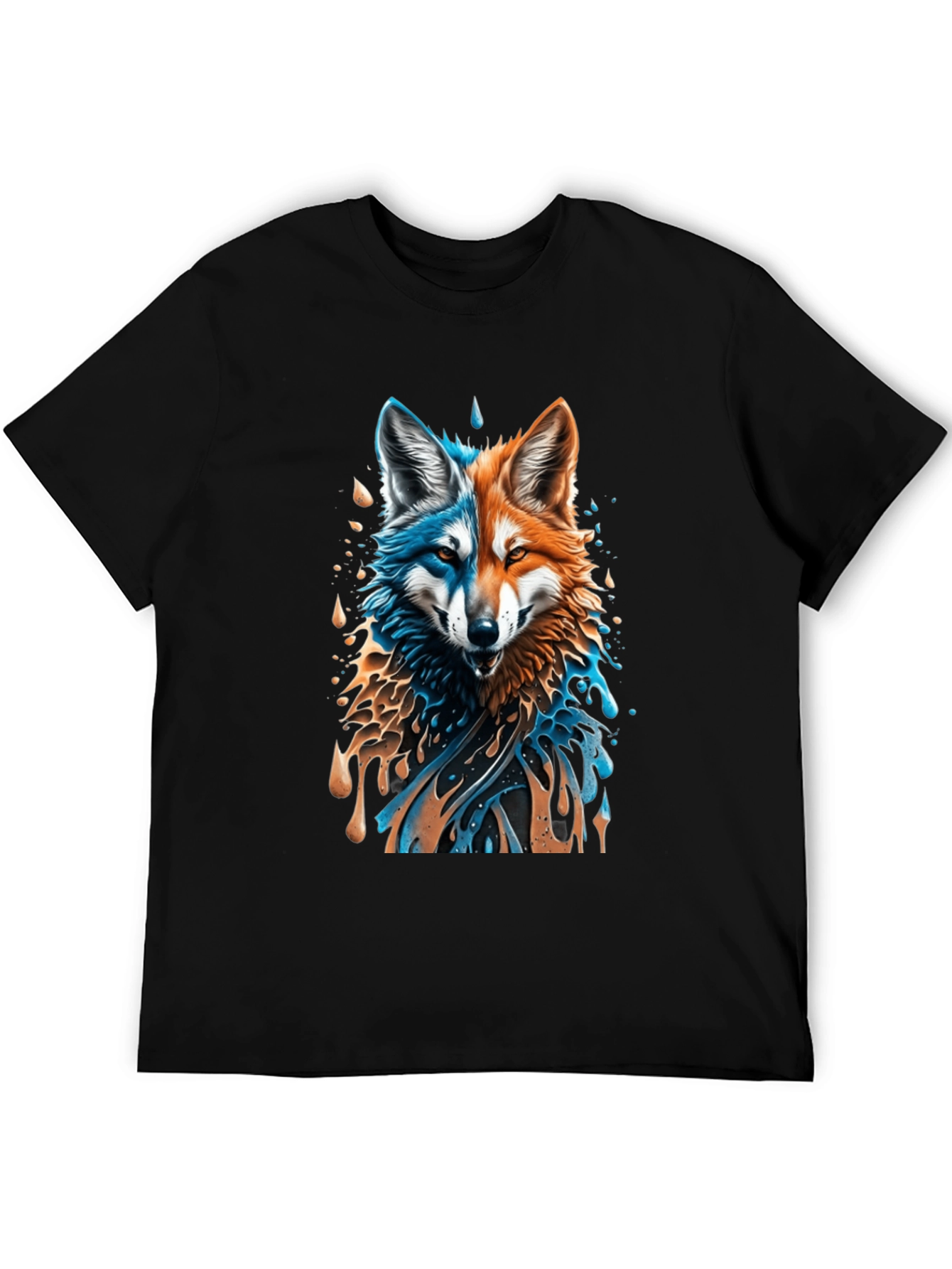 Camiseta Negra con Diseño de Lobo Dual