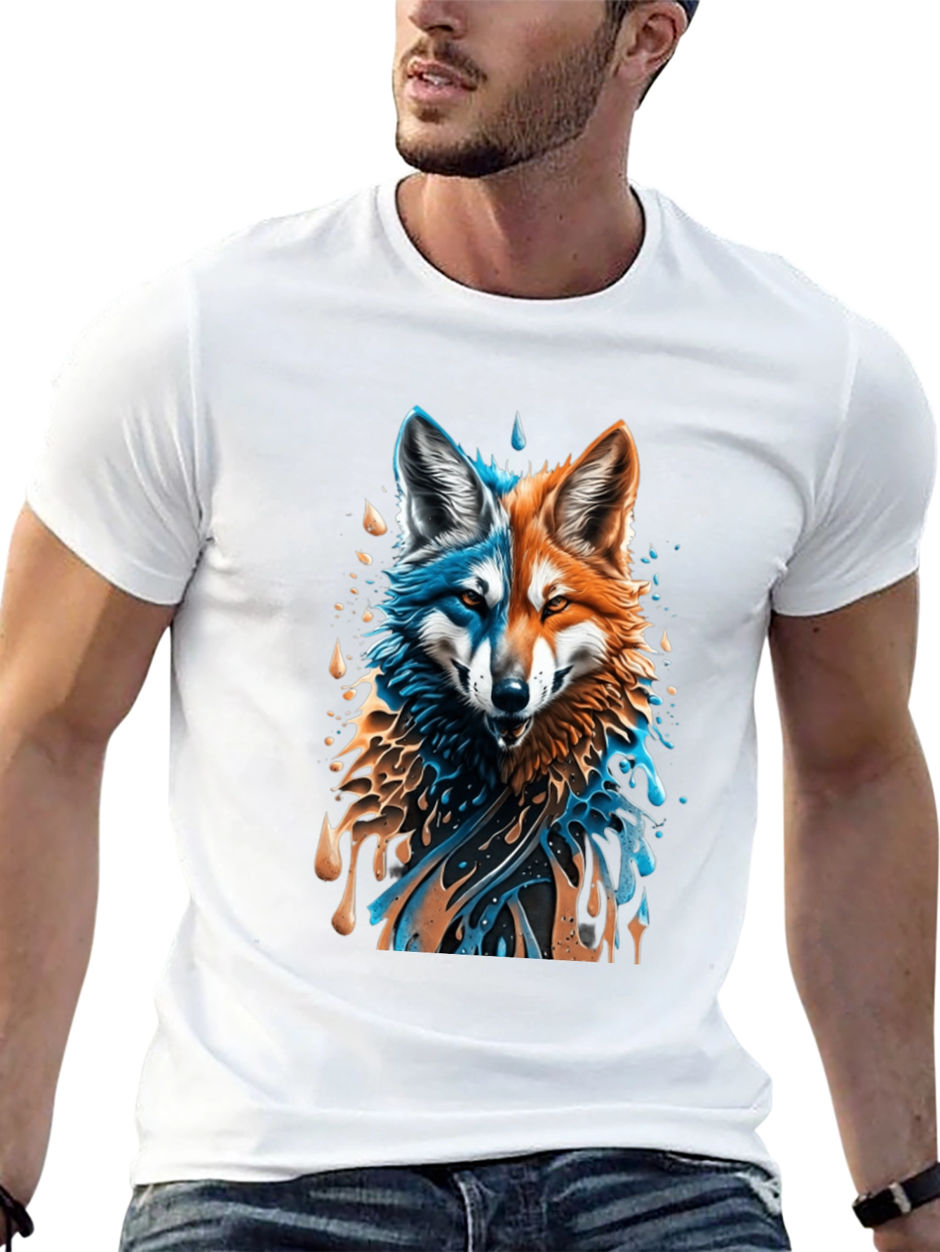 Camiseta Negra con Diseño de Lobo Dual