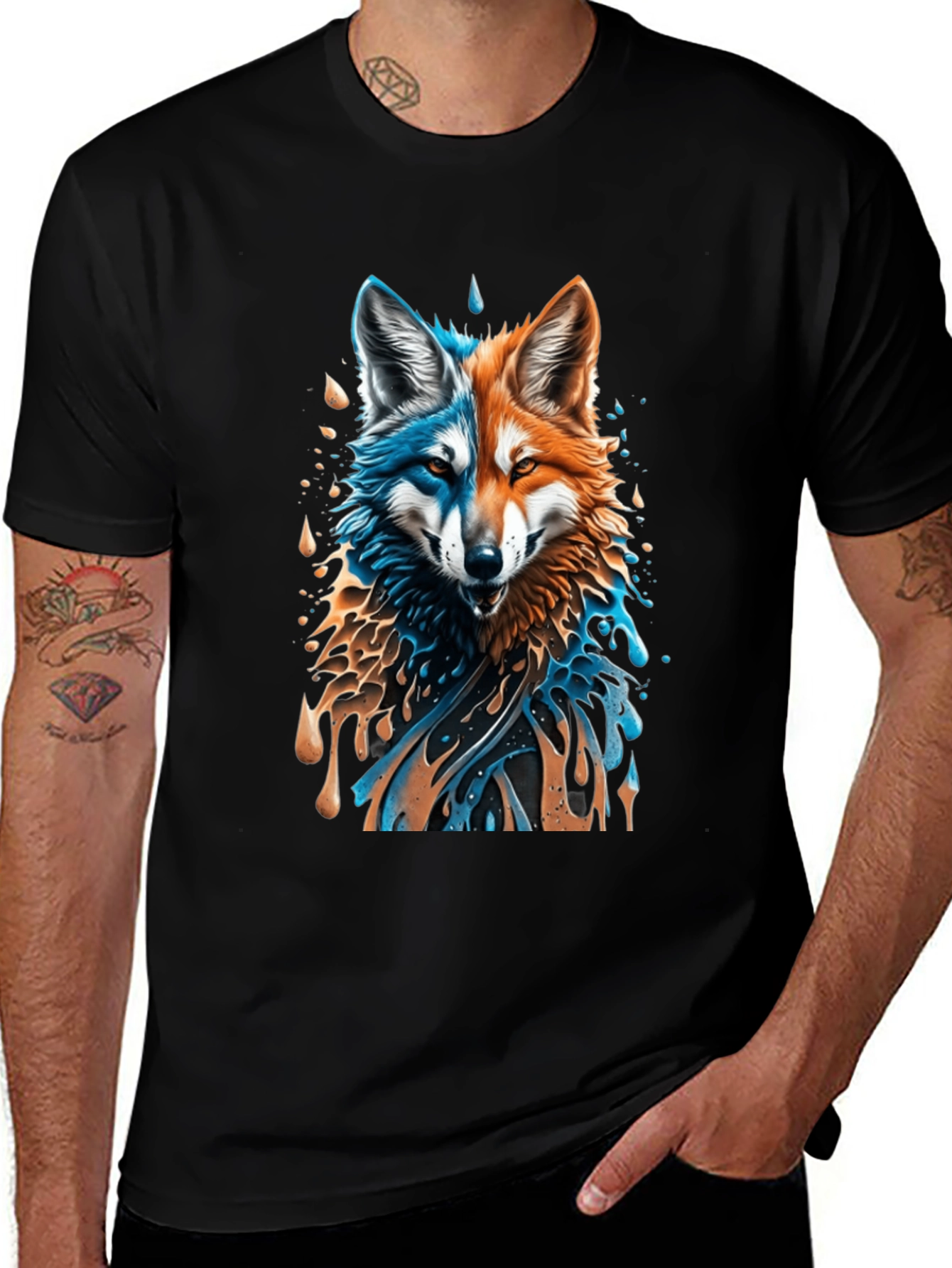 Camiseta Negra con Diseño de Lobo Dual