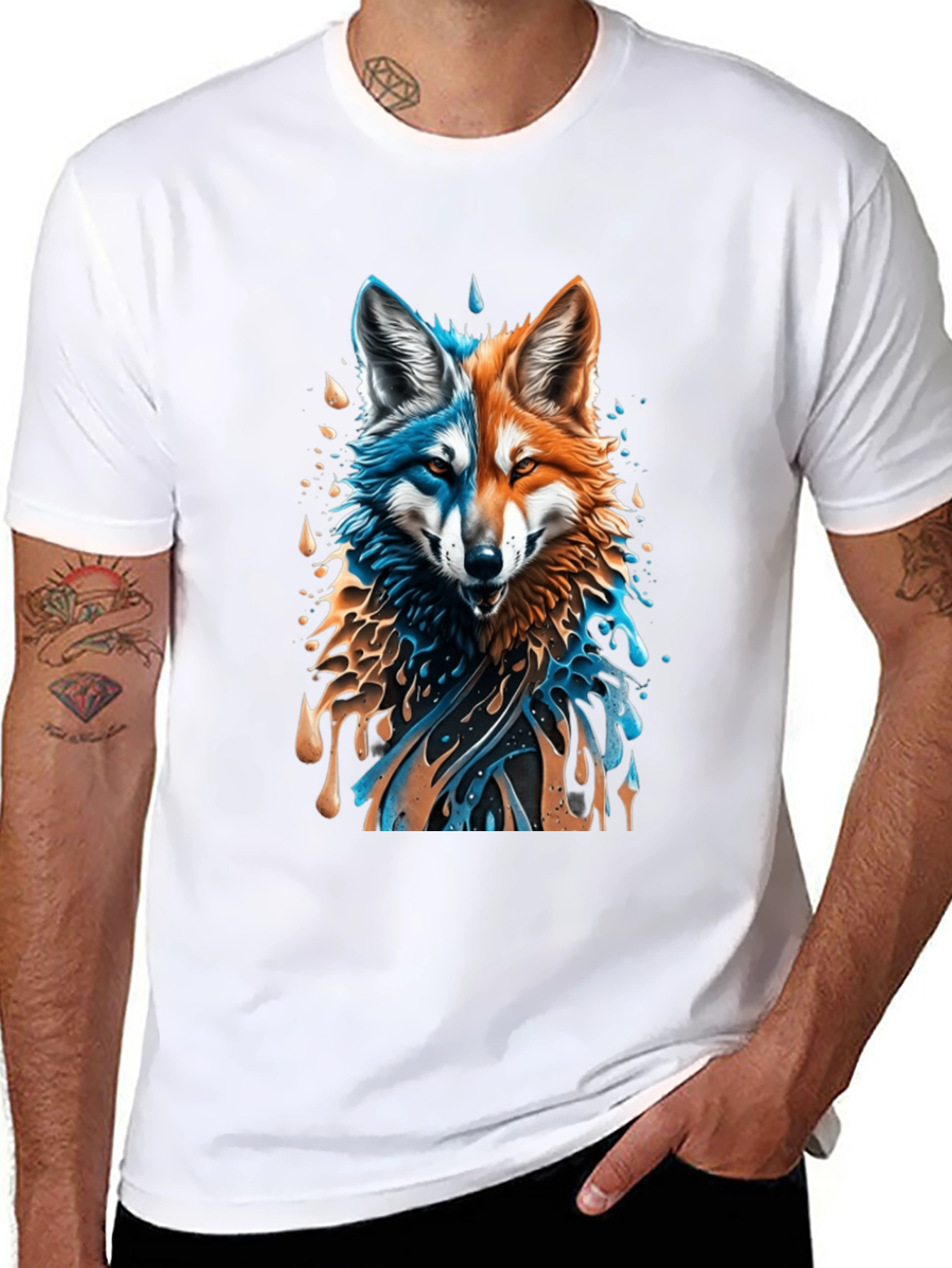 Camiseta Negra con Diseño de Lobo Dual