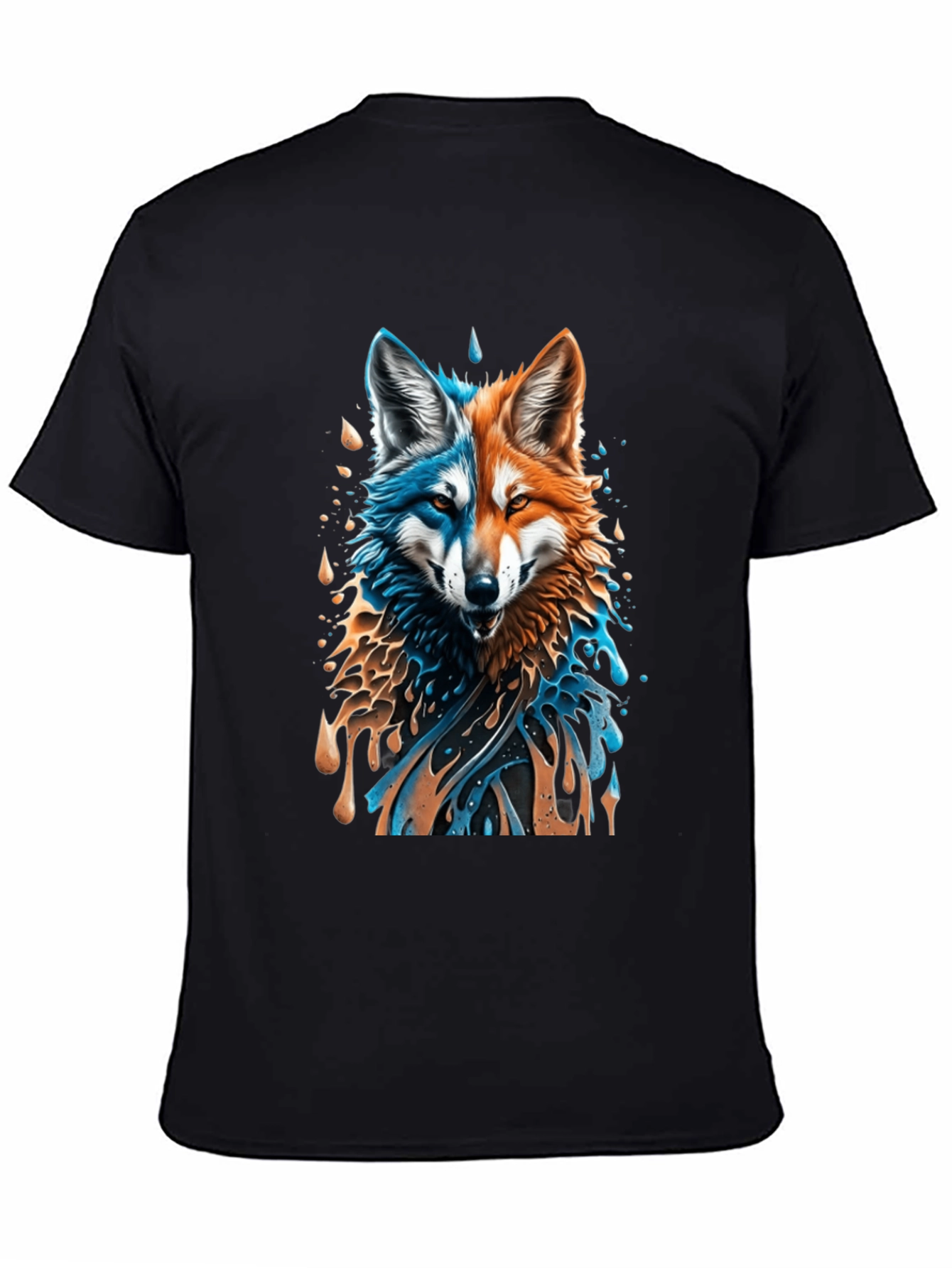 Camiseta Negra con Diseño de Lobo Dual