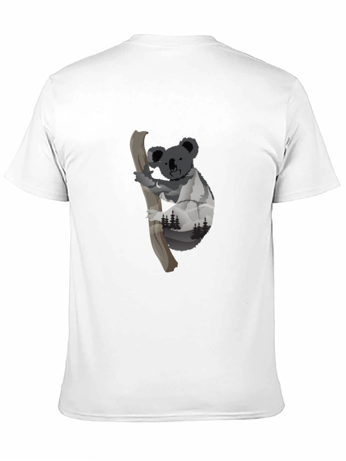 Camiseta Negra con Diseño de Koala y Montañas