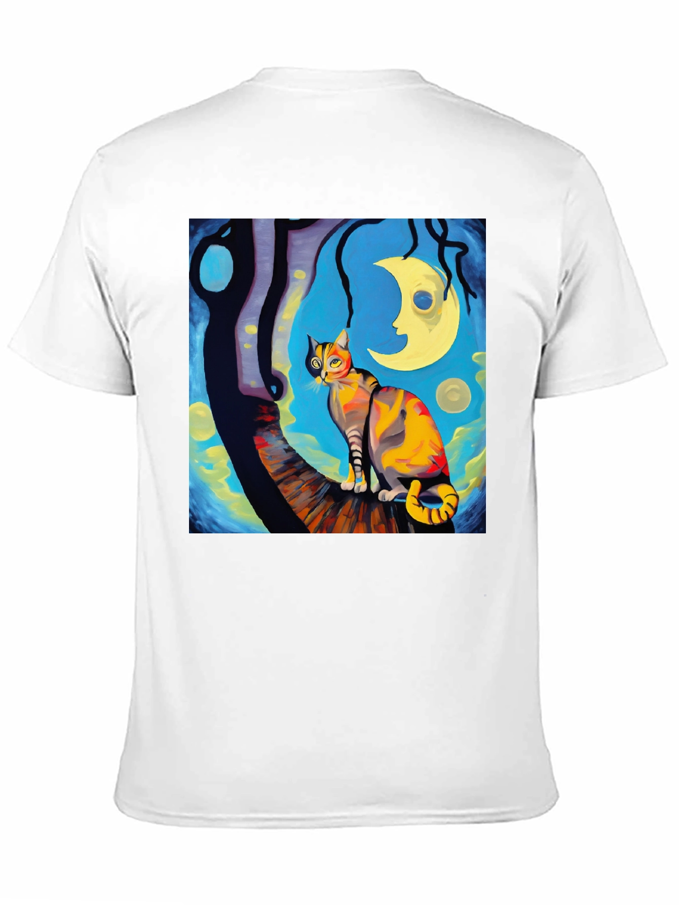 Camiseta Negra con Diseño de Gato Noche Estrellada