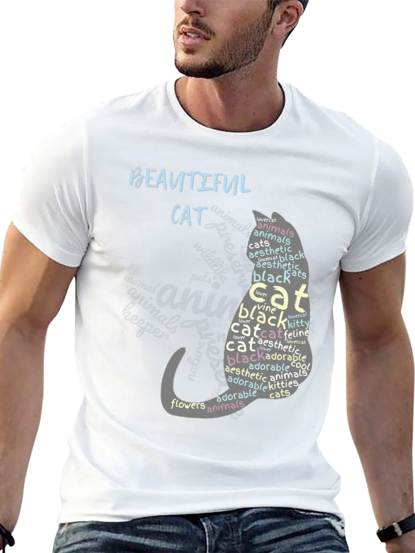 Camiseta Negra con Diseño de Gato y Palabras