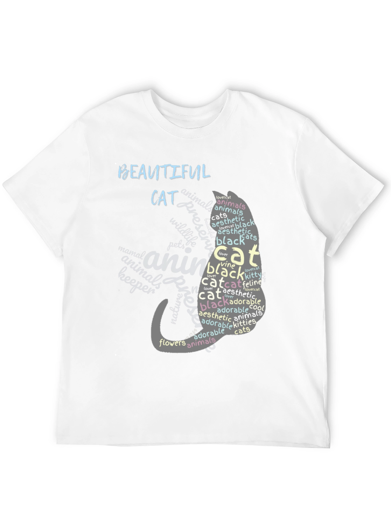 Camiseta Negra con Diseño de Gato y Palabras