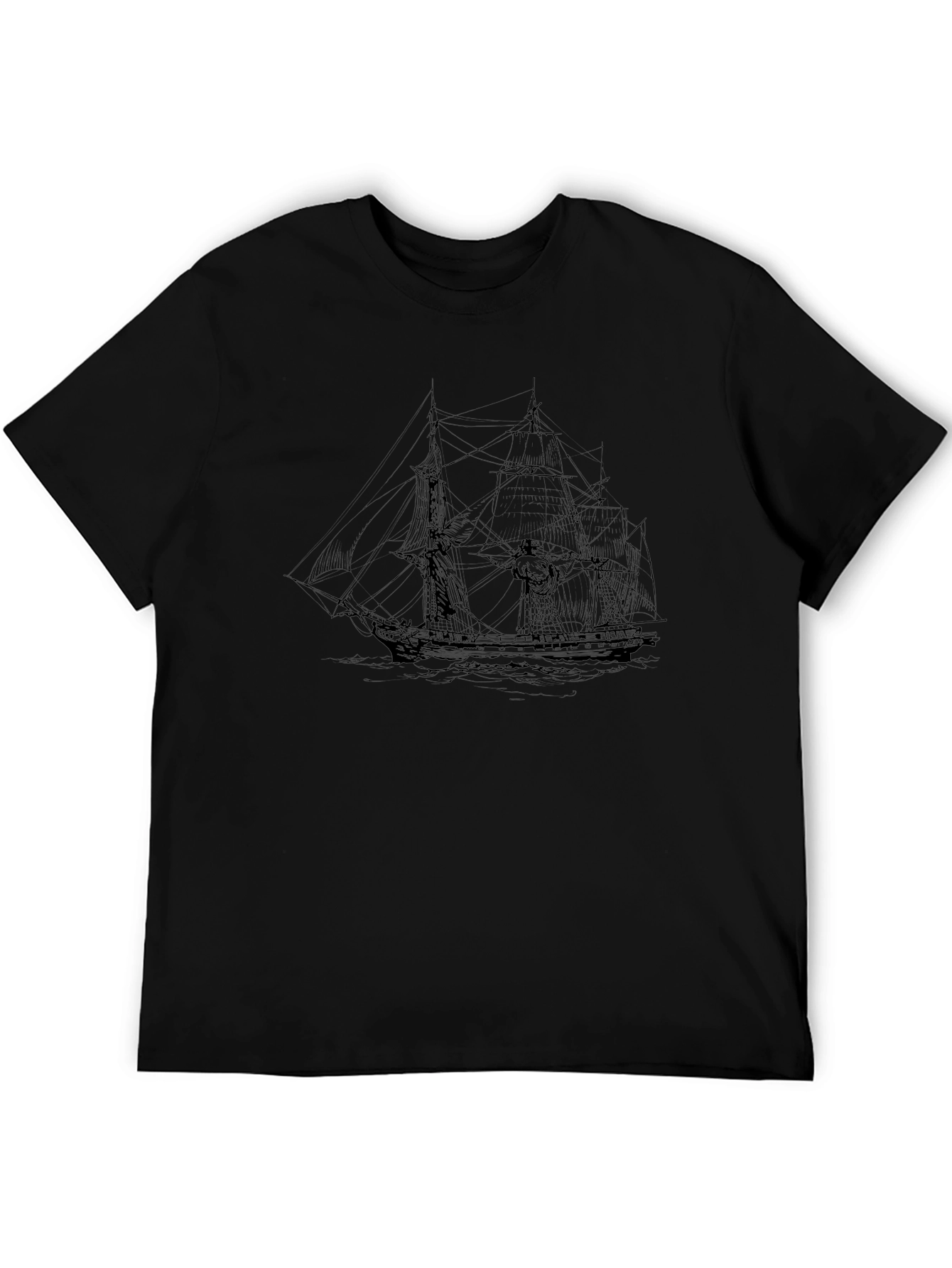 Camiseta Negra con Diseño de Barco a Vela Vintage