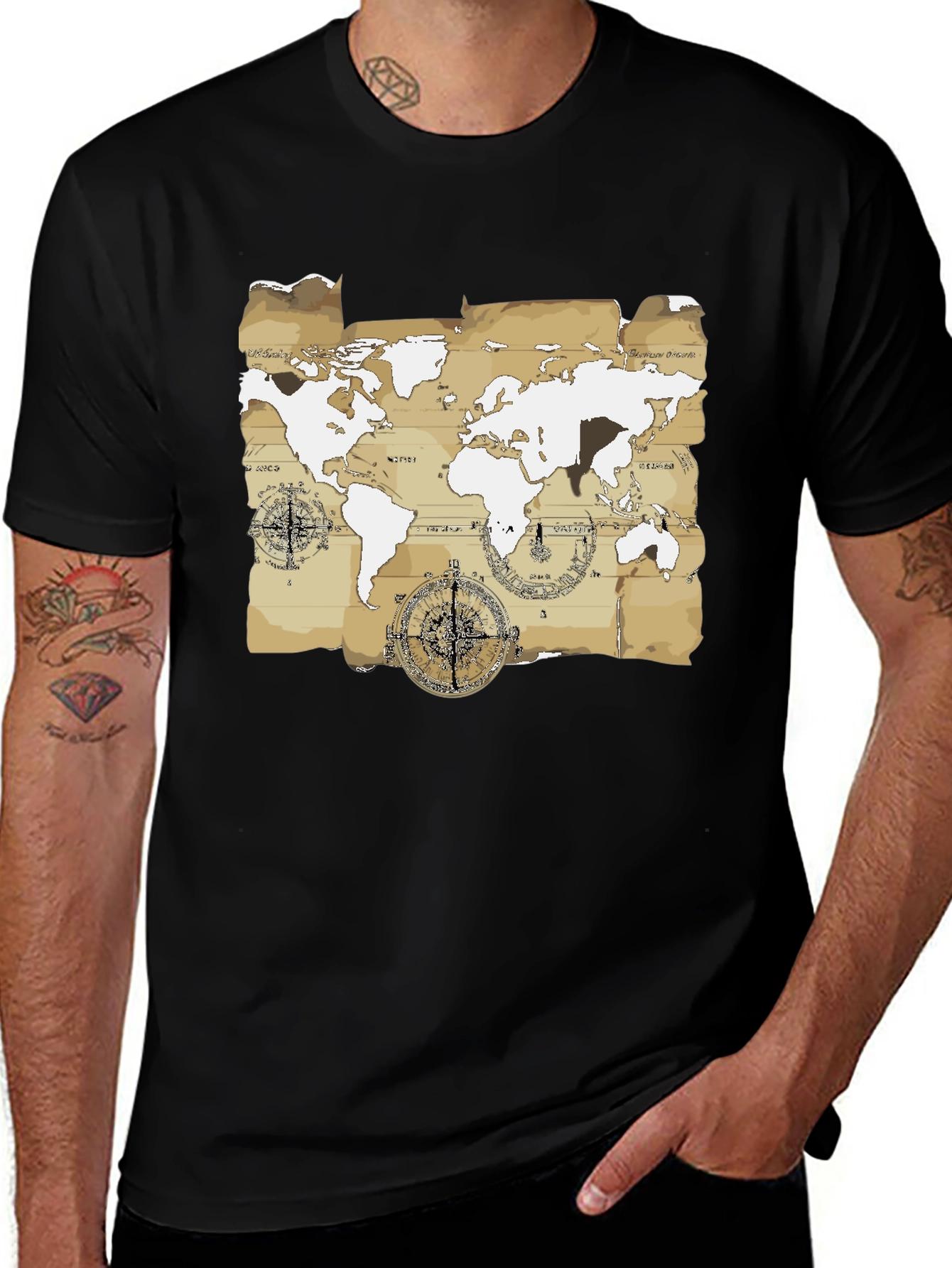 Camiseta Hombre Mapa Vintage - Estilo Aventurero