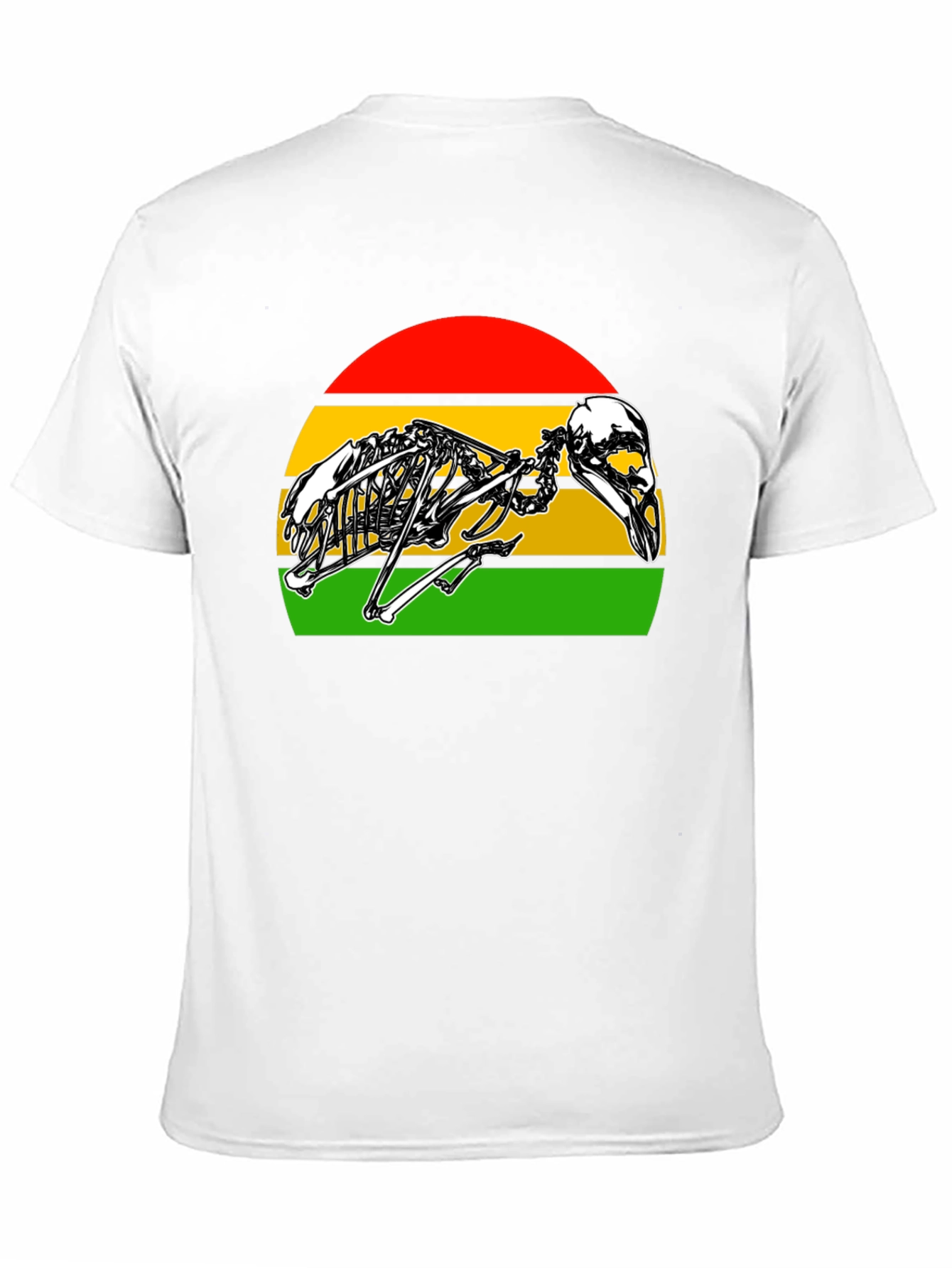 Camiseta Negra con Diseño de Esqueleto de Ave y Franjas