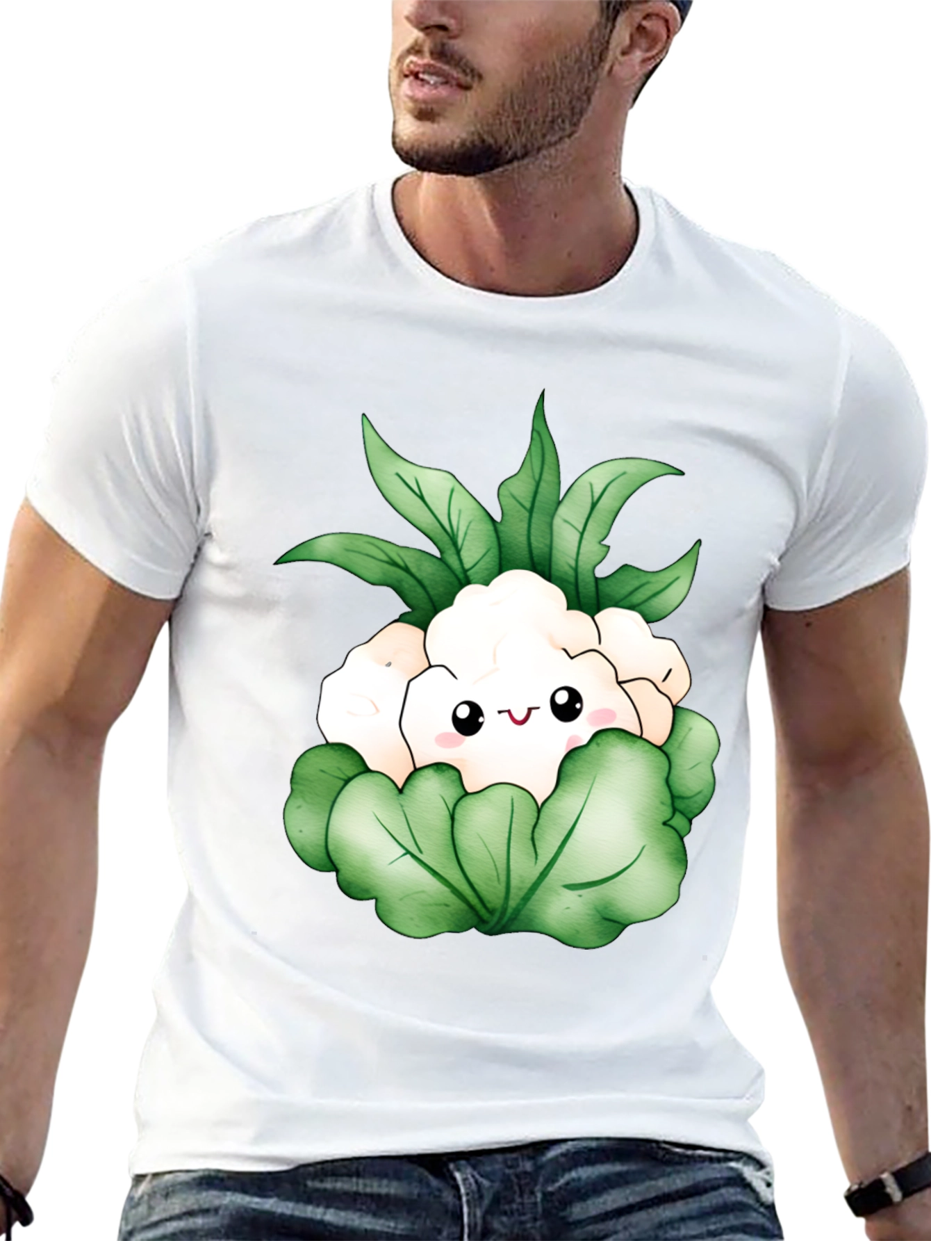 Camiseta Negra con Diseño de Coliflor Kawaii