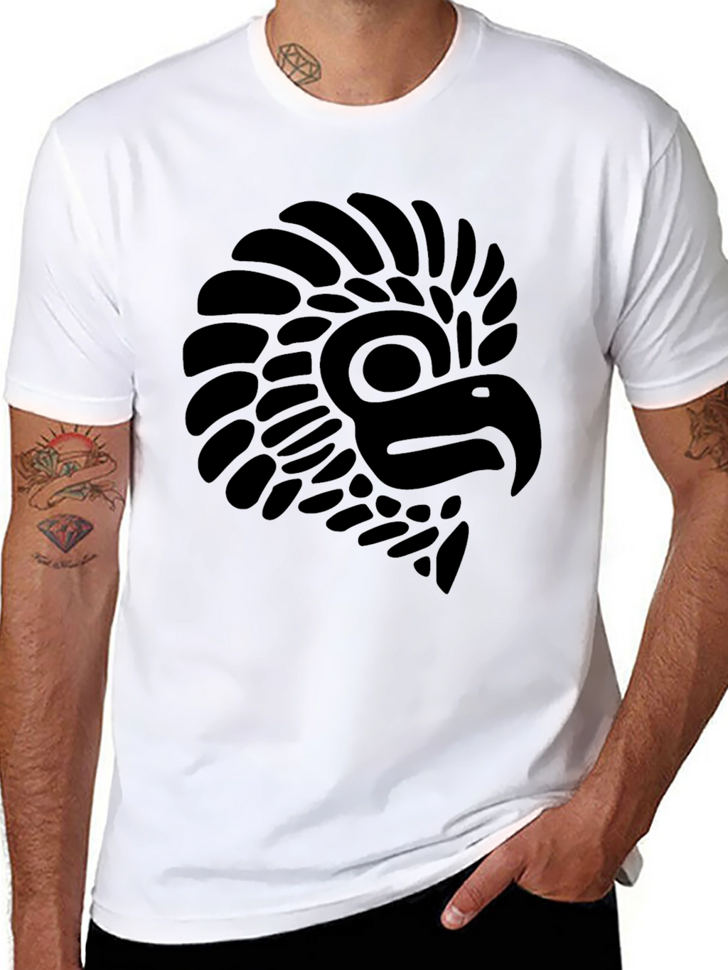 Camiseta Negra con Diseño de Águila Prehispánica
