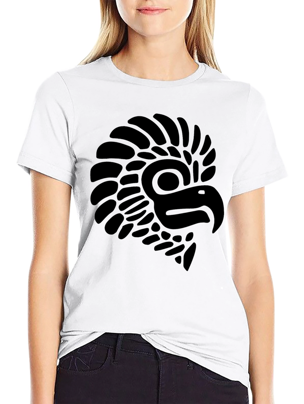 Camiseta Negra con Diseño de Águila Prehispánica