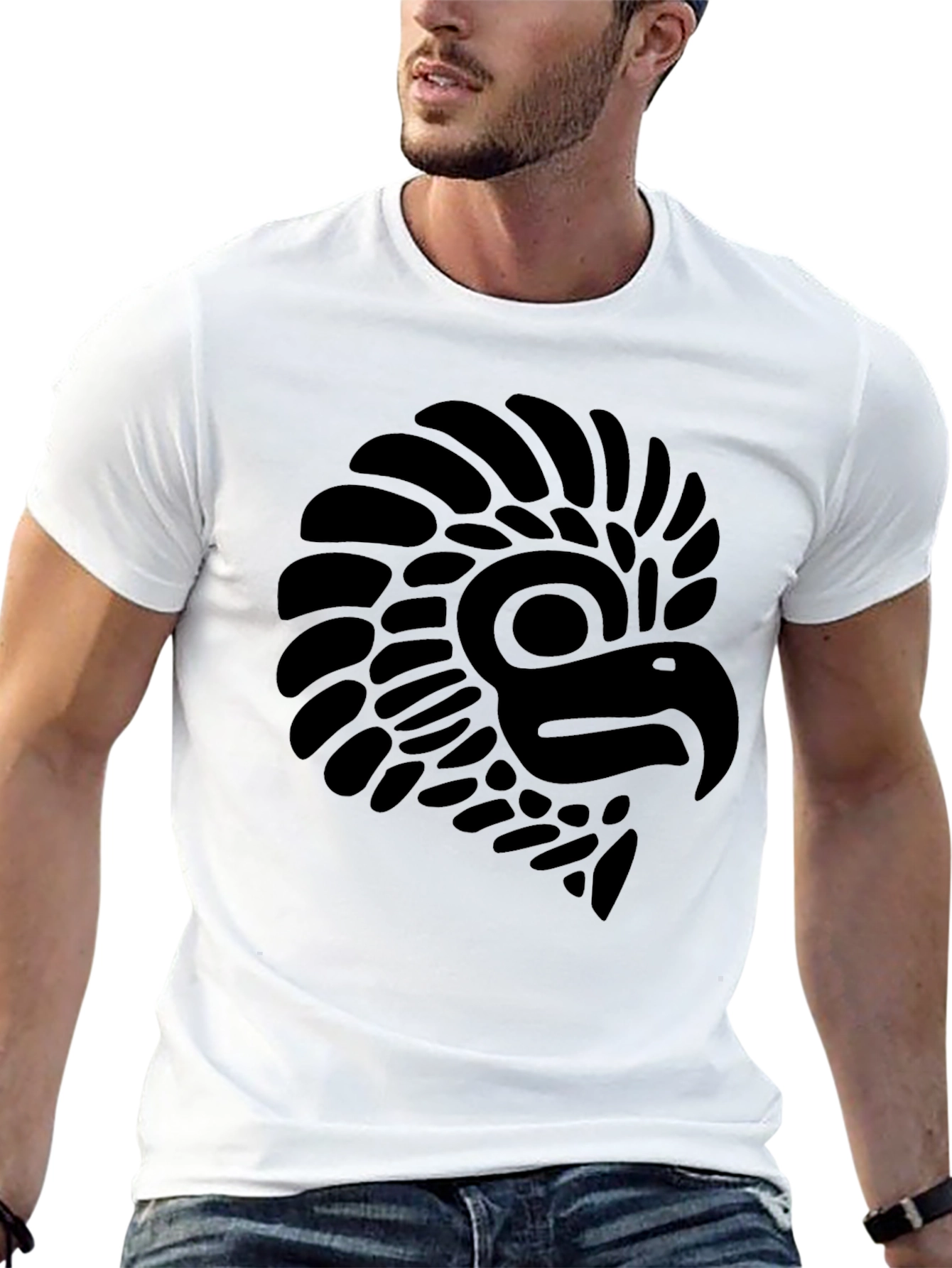 Camiseta Negra con Diseño de Águila Prehispánica