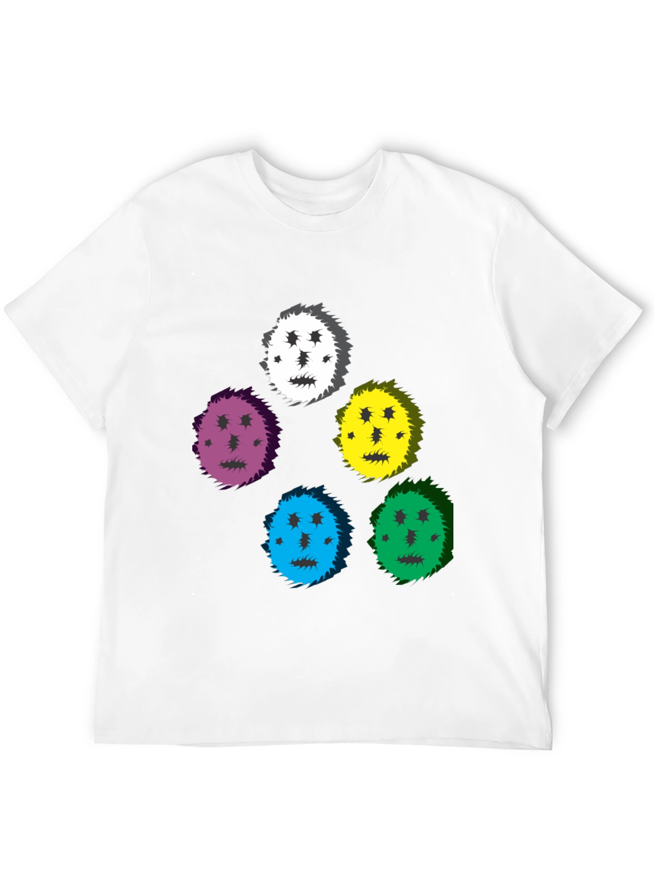 Camiseta Negra con Diseño de Caras Coloridas