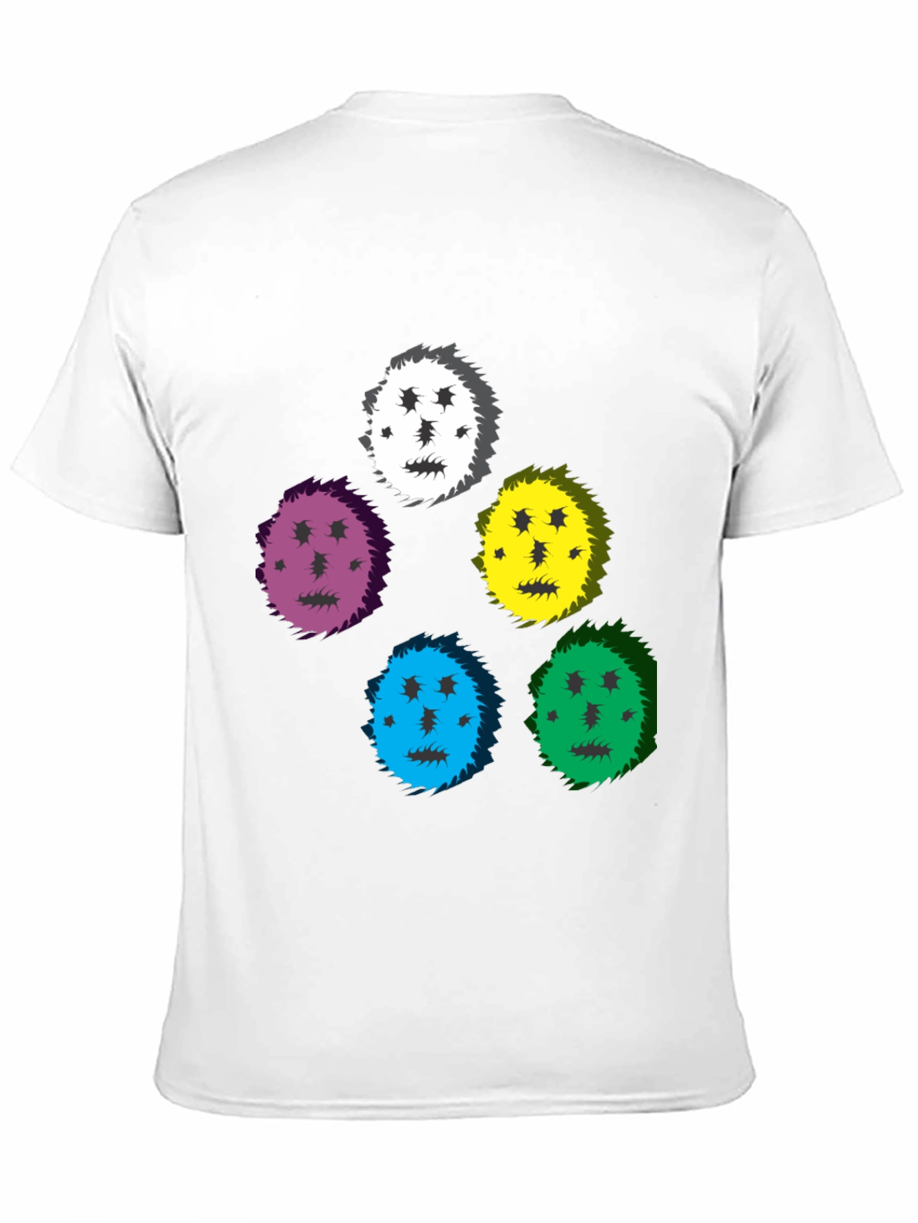 Camiseta Negra con Diseño de Caras Coloridas