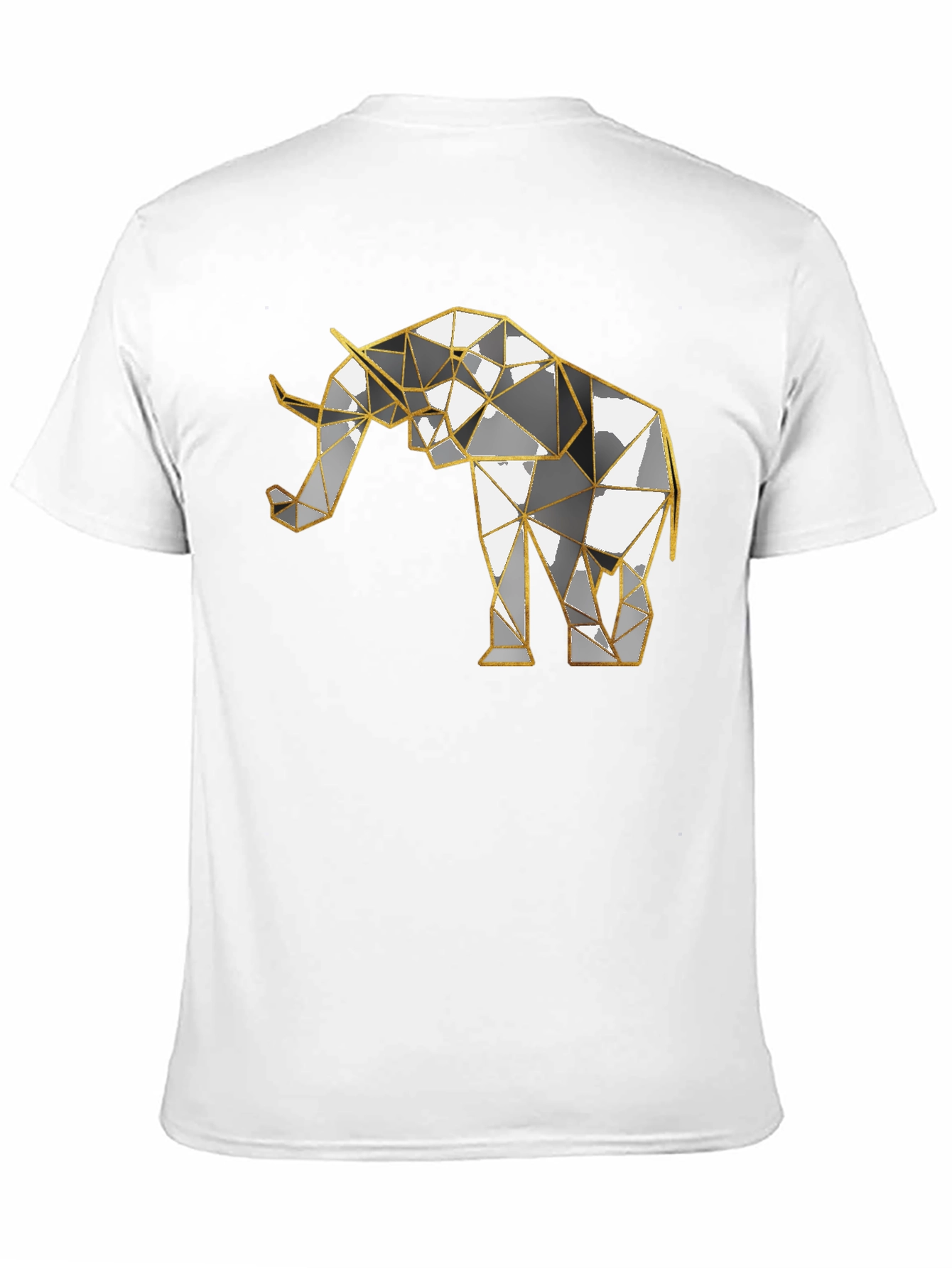 Camiseta Negra con Diseño de Elefante Geométrico Dorado