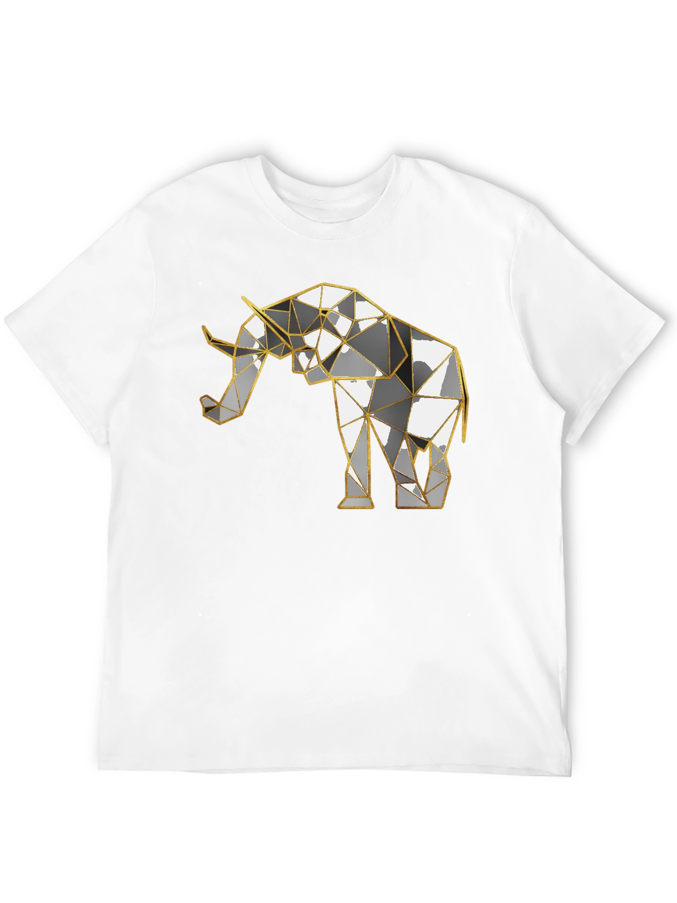 Camiseta Negra con Diseño de Elefante Geométrico Dorado