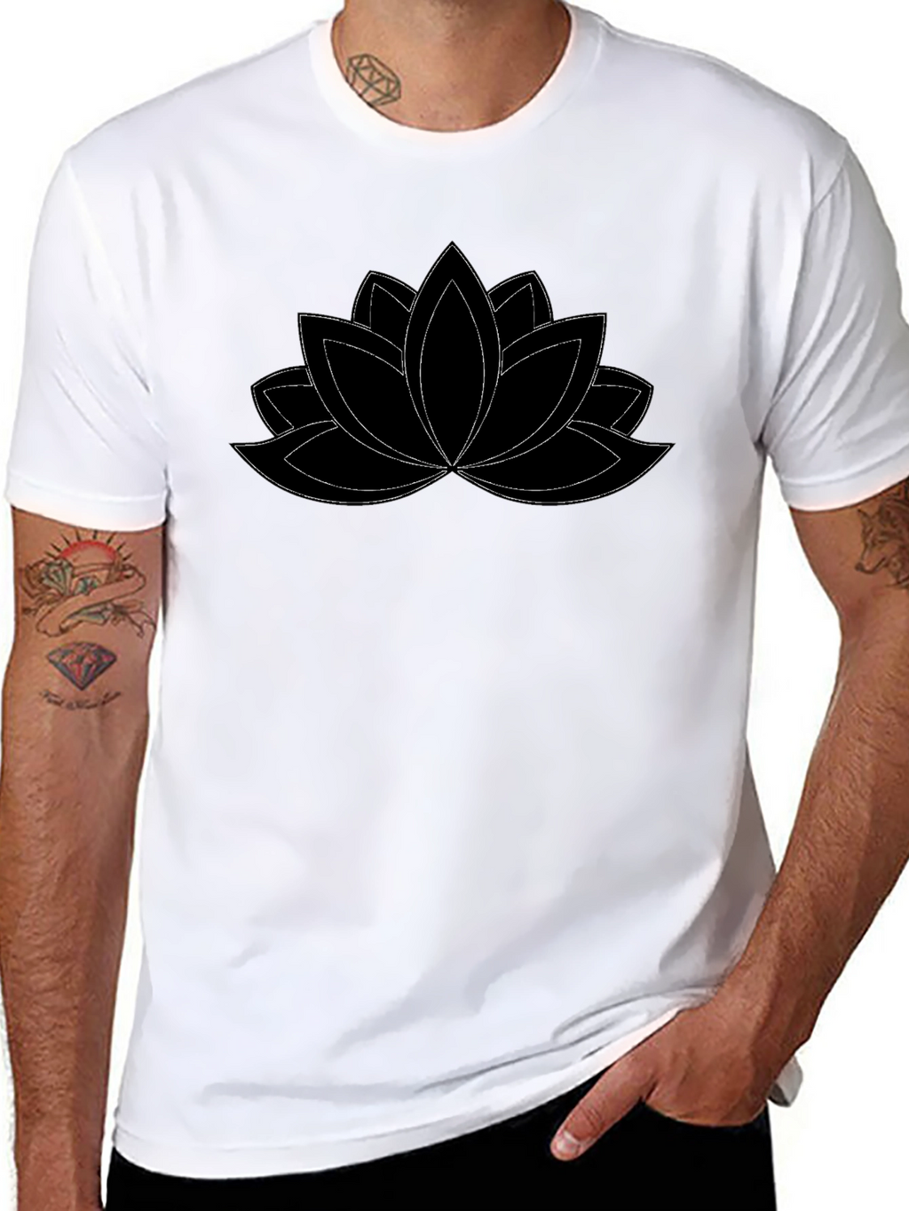 Camiseta Negra con Diseño de Loto
