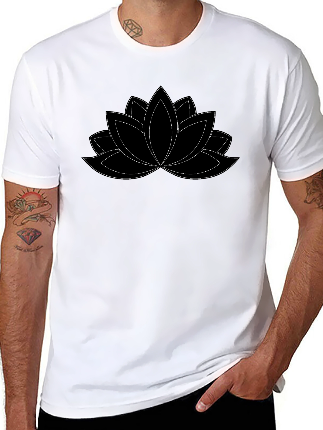 Camiseta Negra con Diseño de Loto