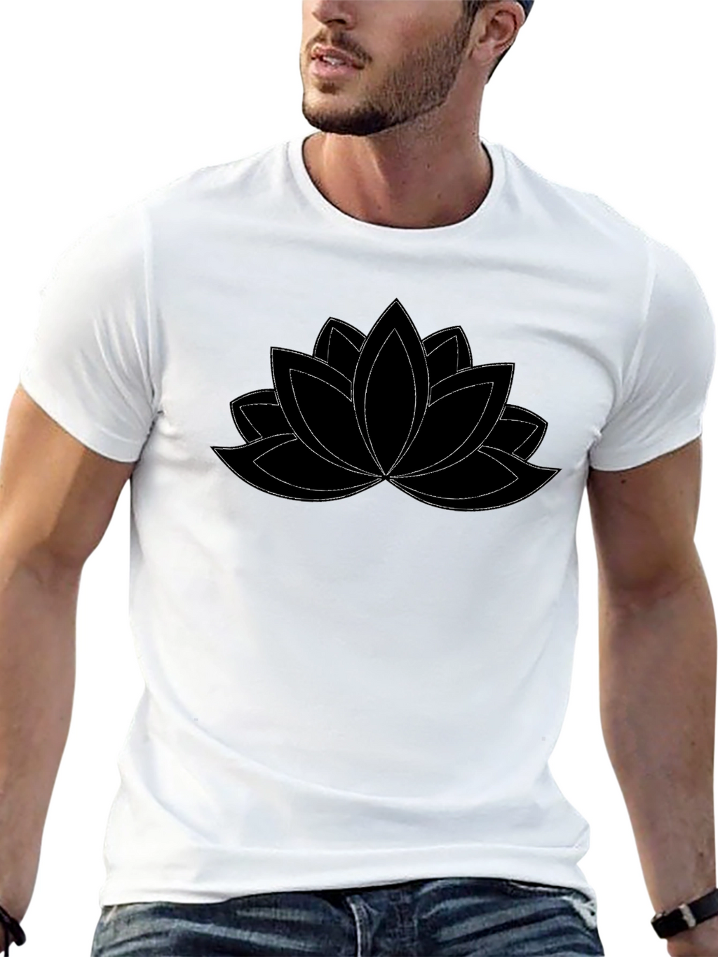 Camiseta Negra con Diseño de Loto