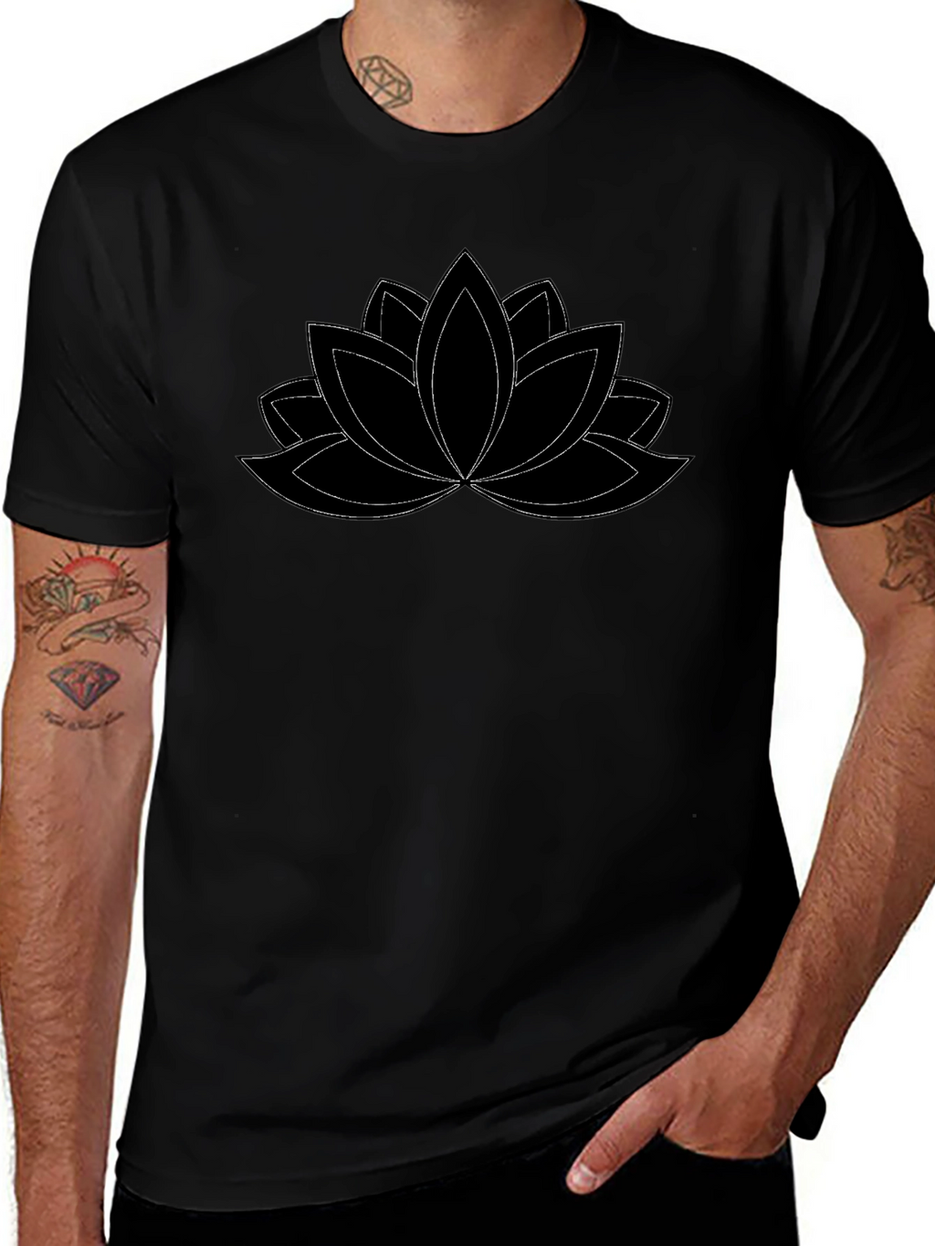 Camiseta Negra con Diseño de Loto