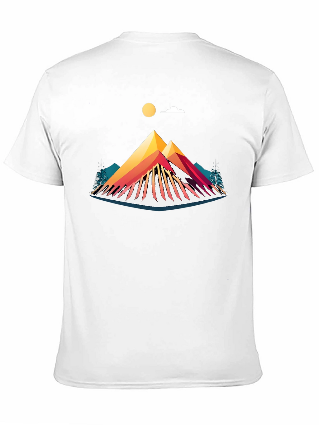 Camiseta Negra con Diseño de Montaña Abstracta