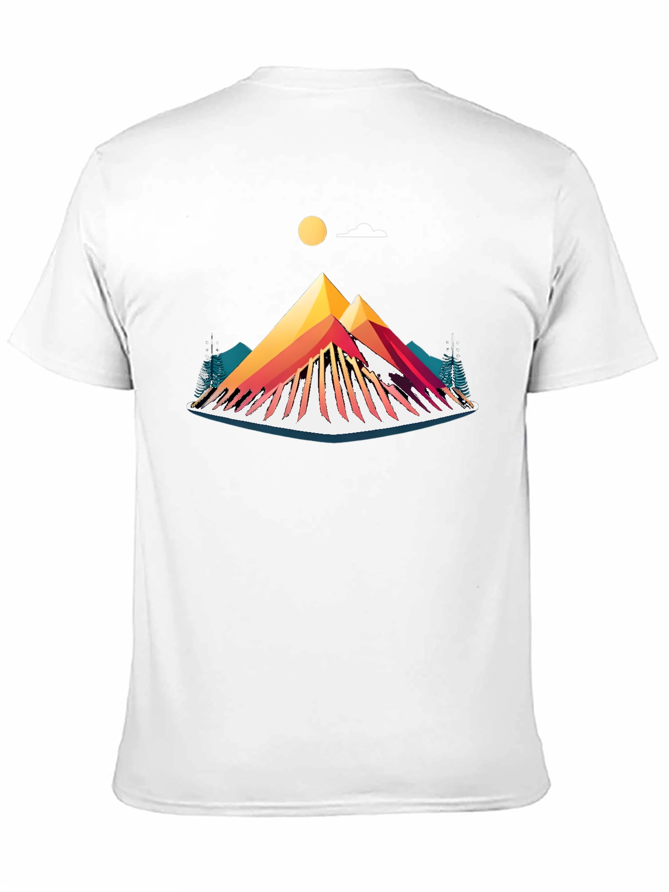 Camiseta Negra con Diseño de Montaña Abstracta