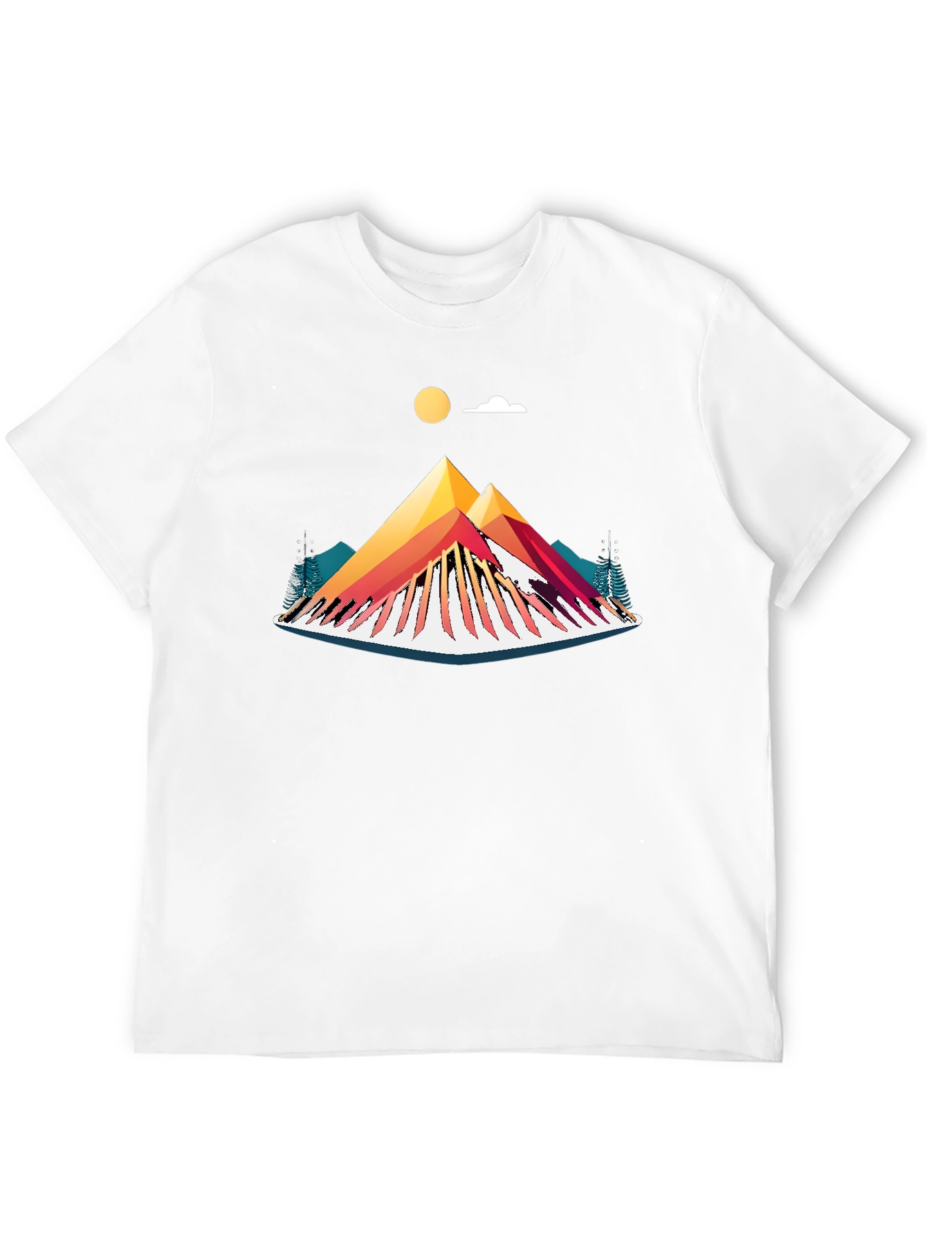Camiseta Negra con Diseño de Montaña Abstracta