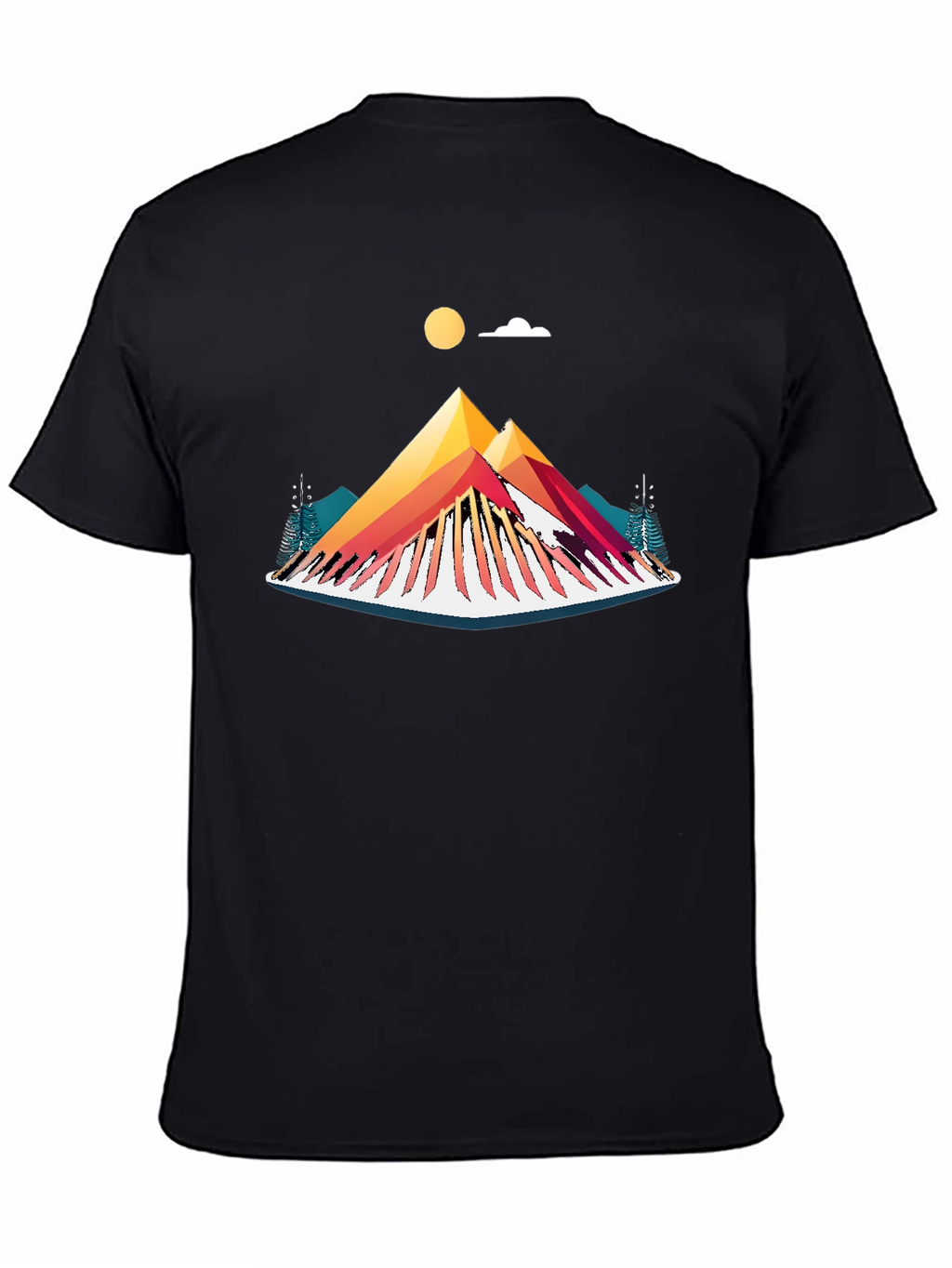 Camiseta Negra con Diseño de Montaña Abstracta
