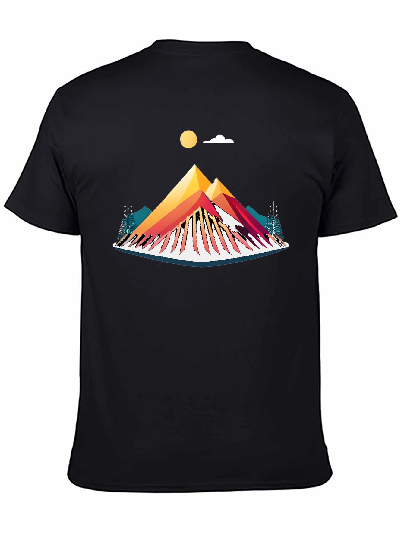 Camiseta Negra con Diseño de Montaña Abstracta