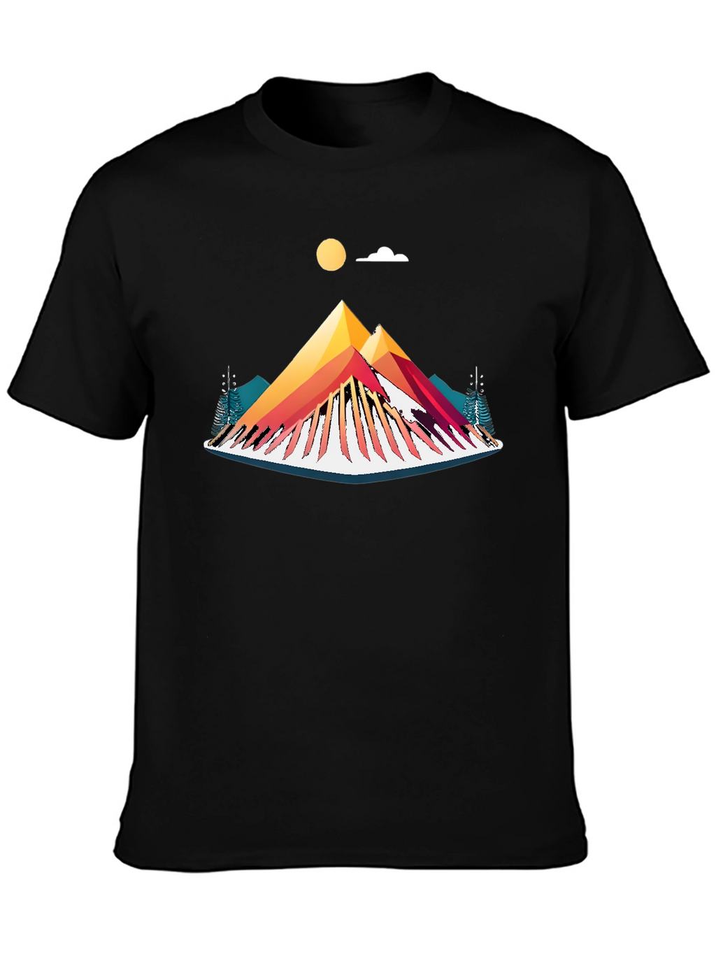 Camiseta Negra con Diseño de Montaña Abstracta
