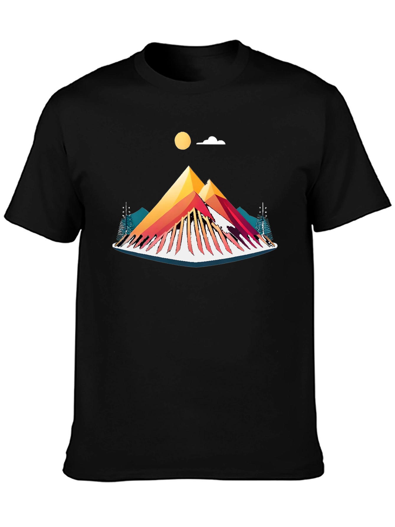 Camiseta Negra con Diseño de Montaña Abstracta