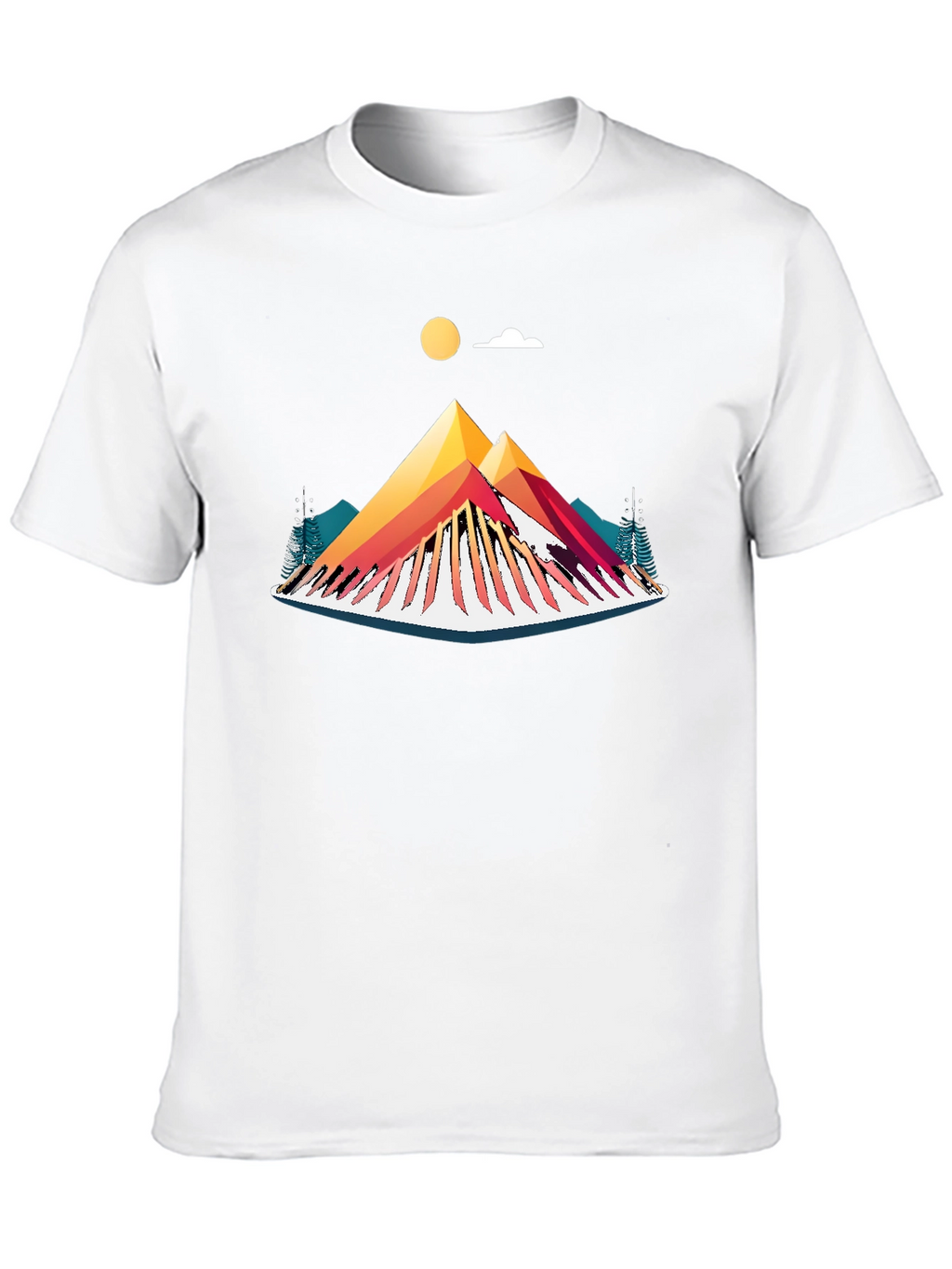 Camiseta Negra con Diseño de Montaña Abstracta