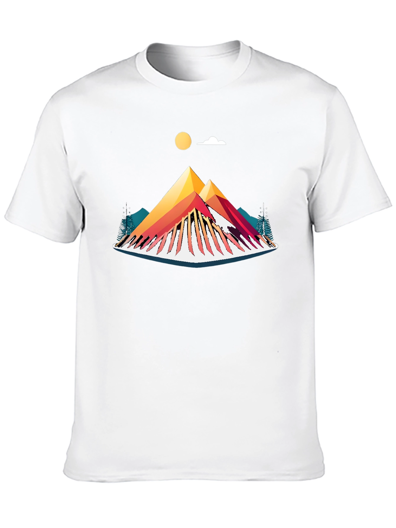 Camiseta Negra con Diseño de Montaña Abstracta