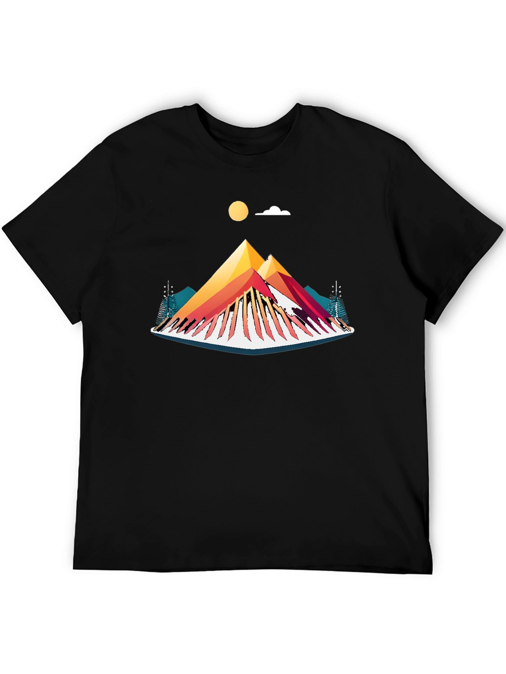 Camiseta Negra con Diseño de Montaña Abstracta